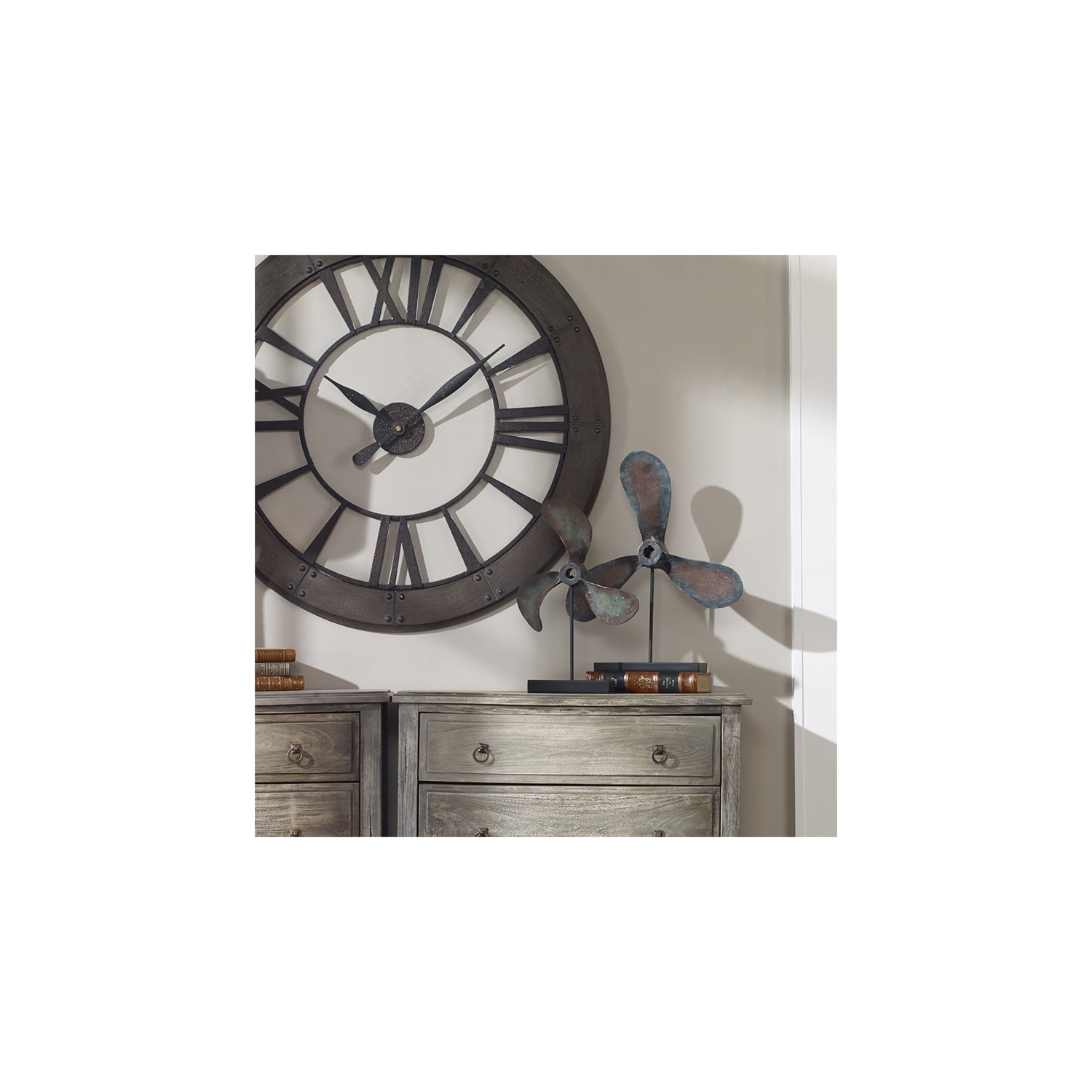 Bowery Hill Contemporary Metal Rust Propeller Sculptures in Black