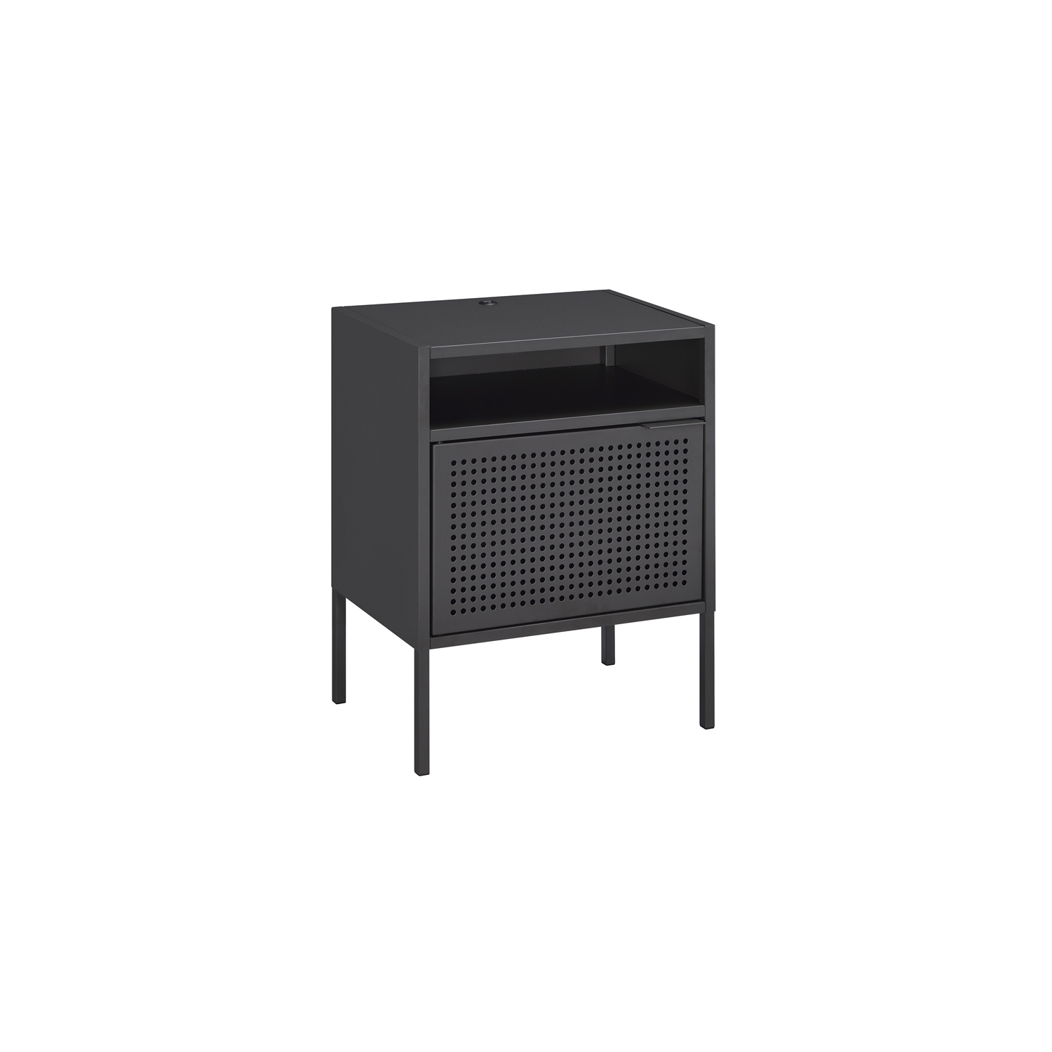 Bowery Hill Open Metal Shelf Nightstand with USB Port in Gray