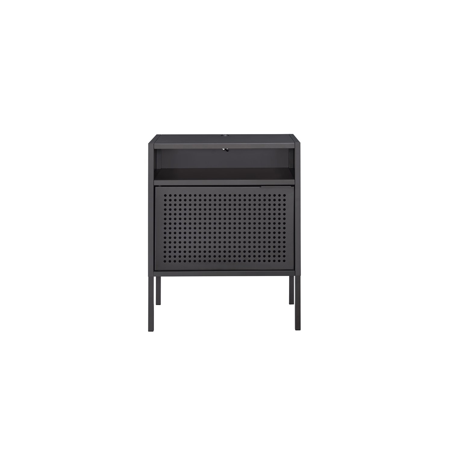 Bowery Hill Open Metal Shelf Nightstand with USB Port in Gray