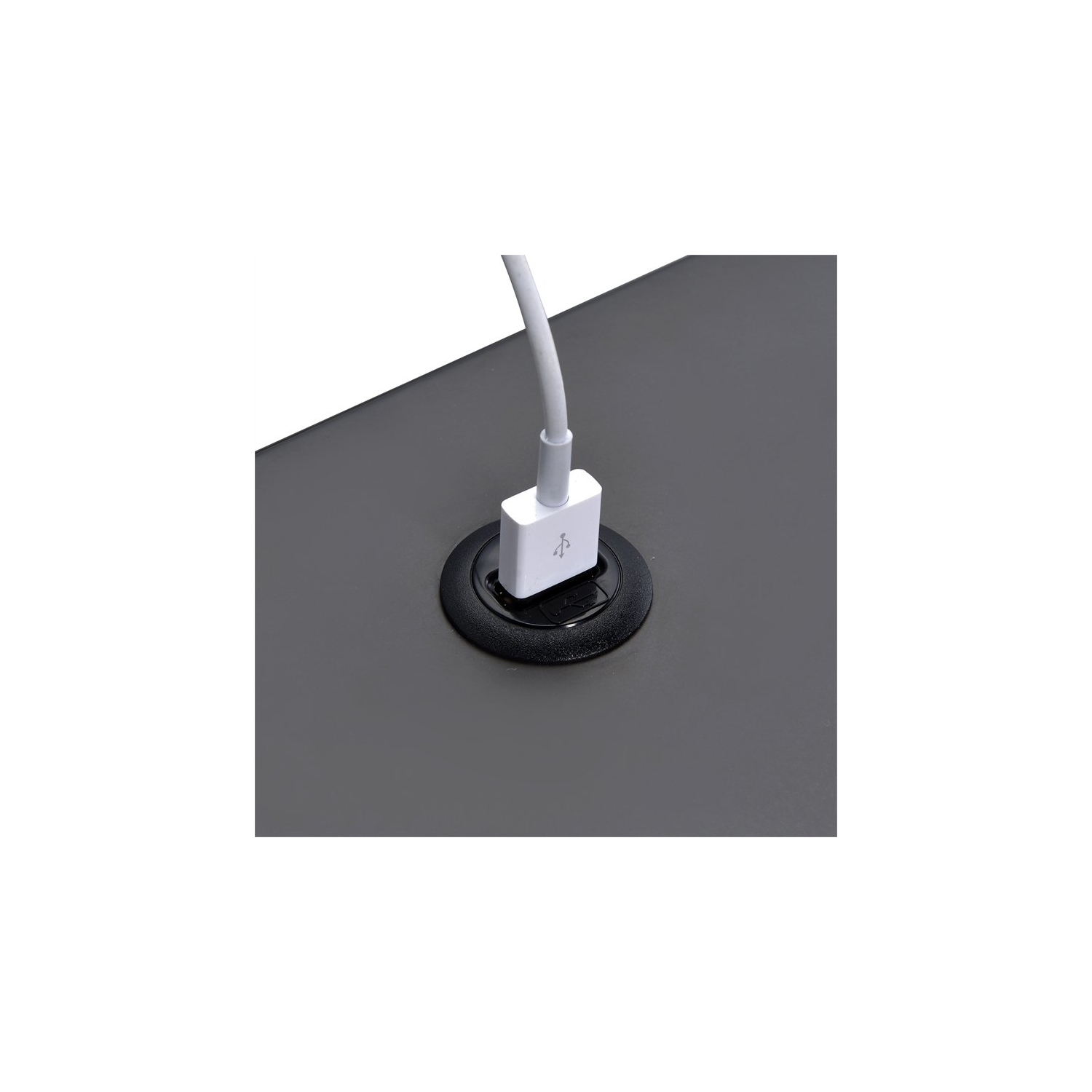 Bowery Hill Open Metal Shelf Nightstand with USB Port in Gray