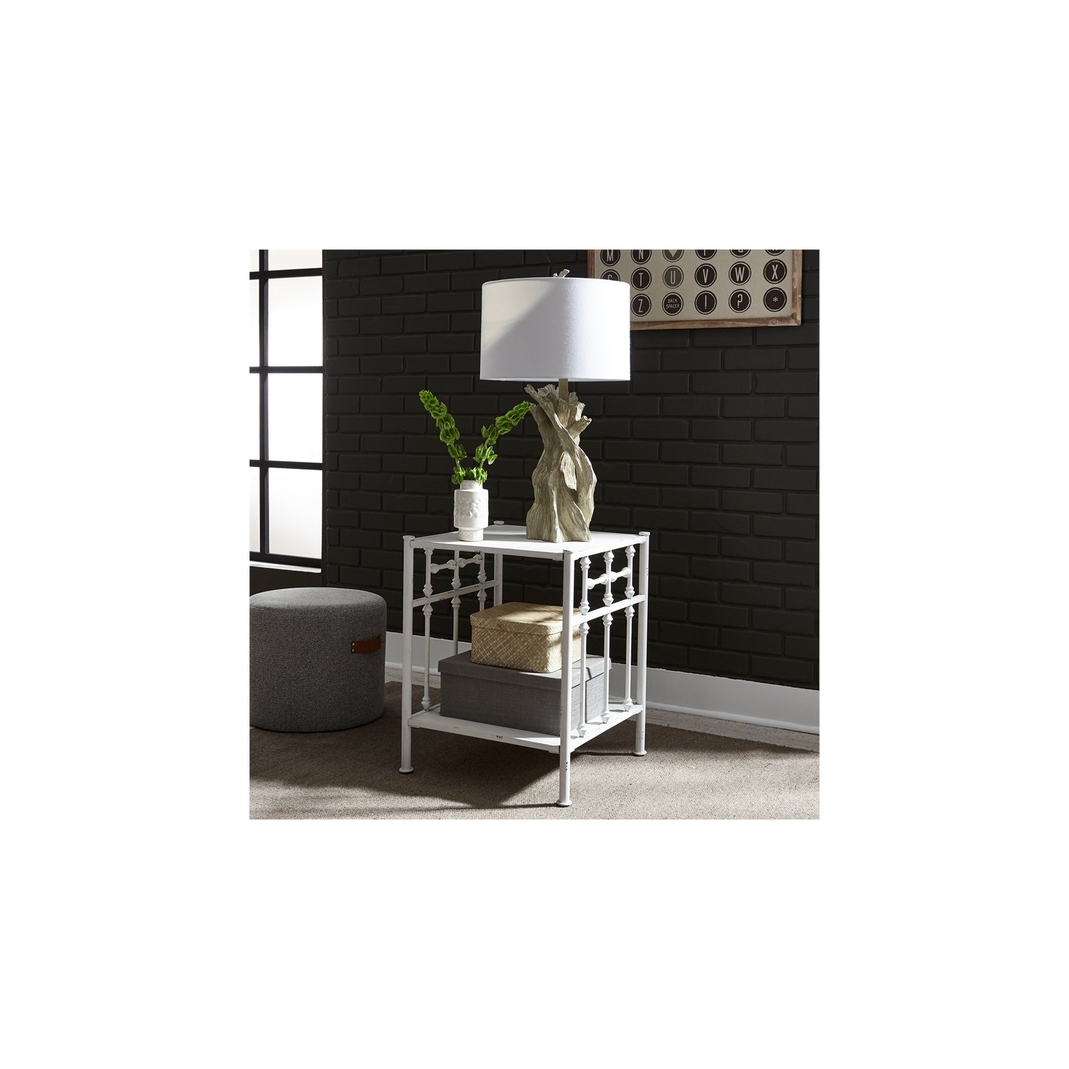 Vintage Series Metal Open Night Stand - Antique White