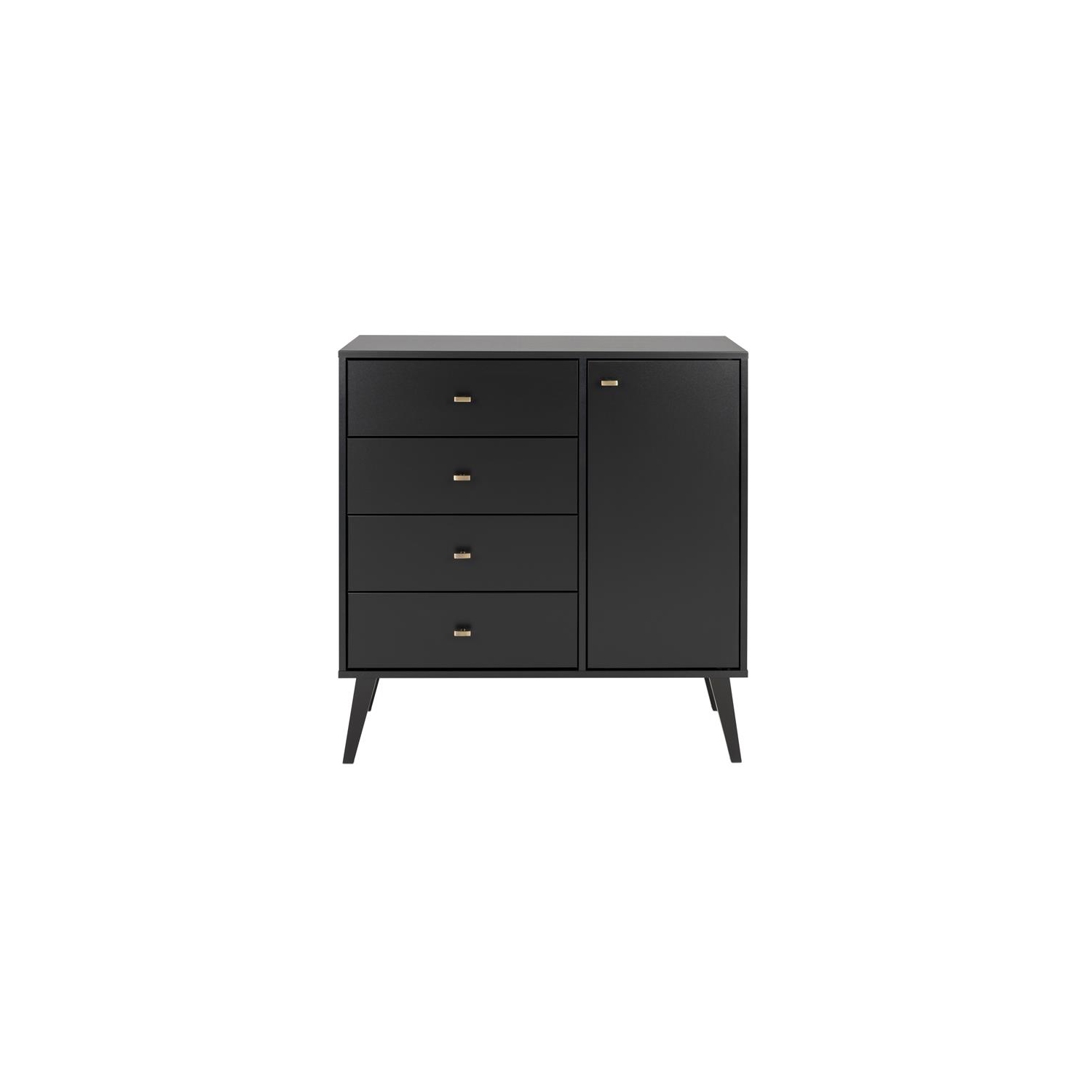 Prepac Milo Mid Century Modern 4-Drawer Chest with Door in Black
