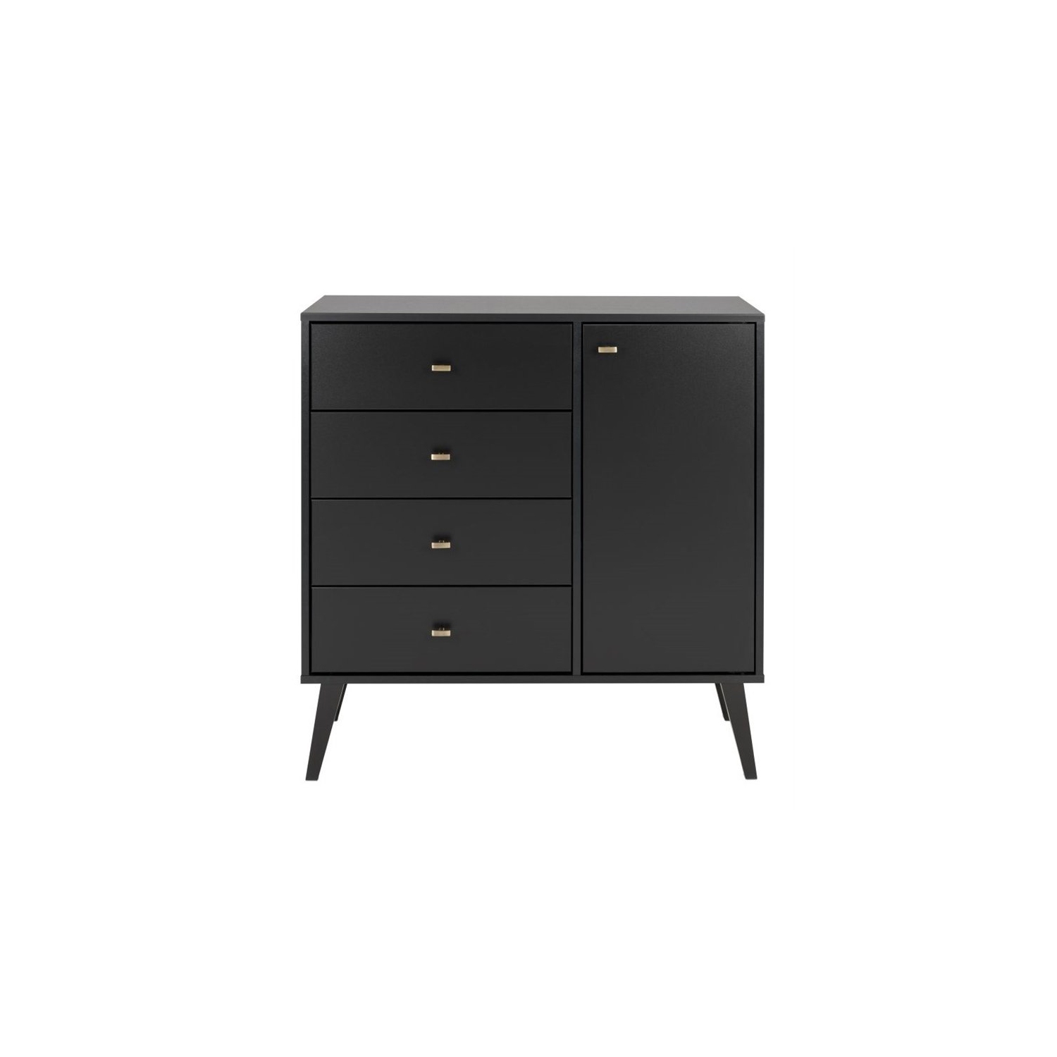 Prepac Milo Mid Century Modern 4-Drawer Chest with Door in Black