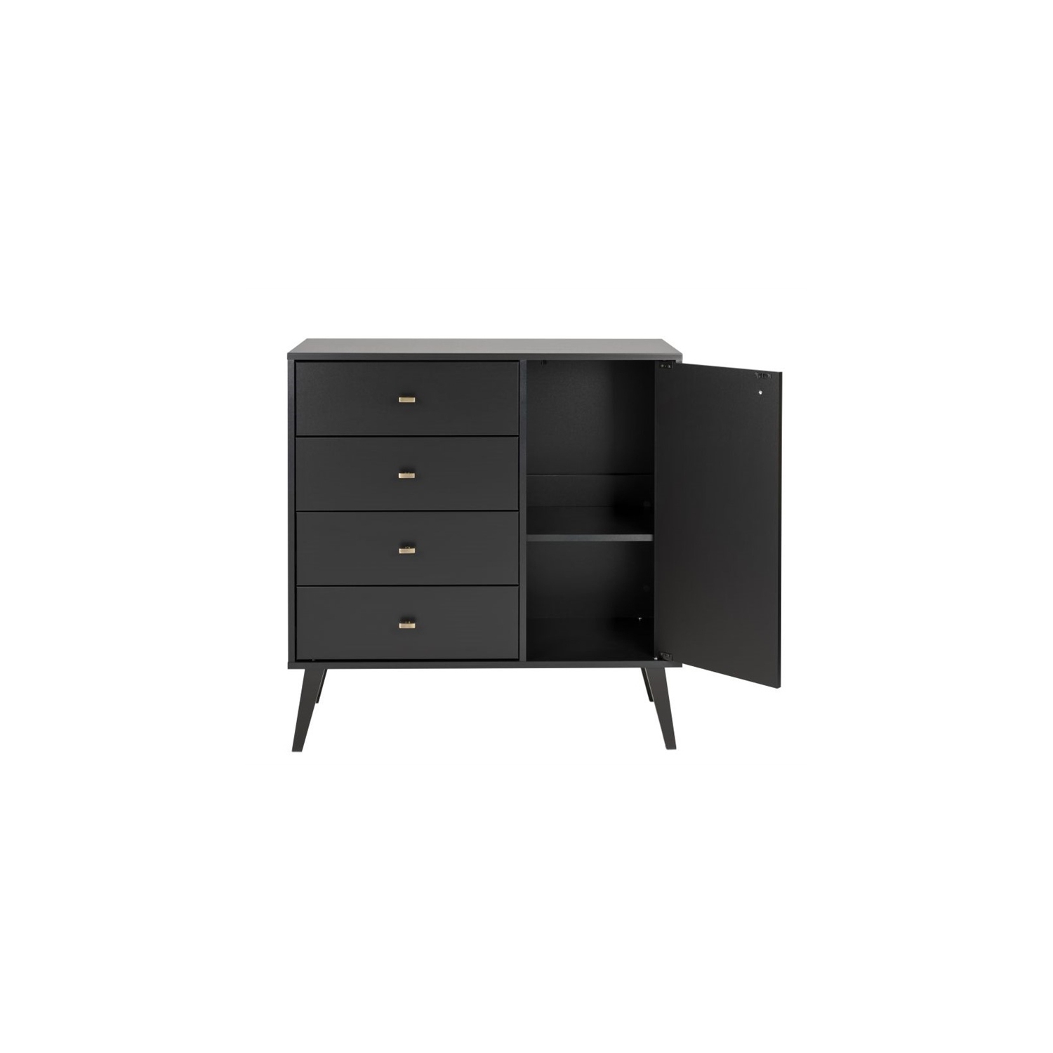 Prepac Milo Mid Century Modern 4-Drawer Chest with Door in Black