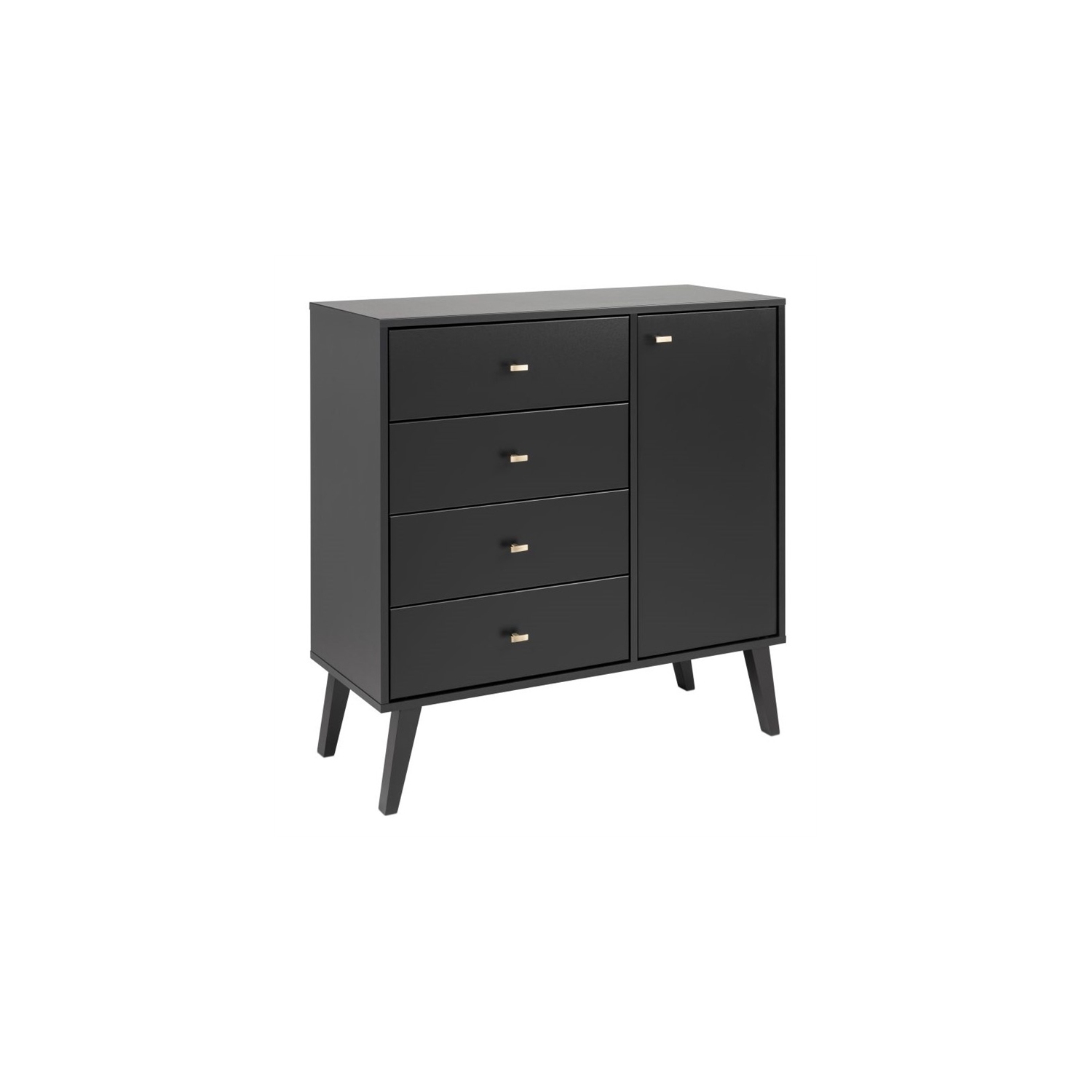 Prepac Milo Mid Century Modern 4-Drawer Chest with Door in Black
