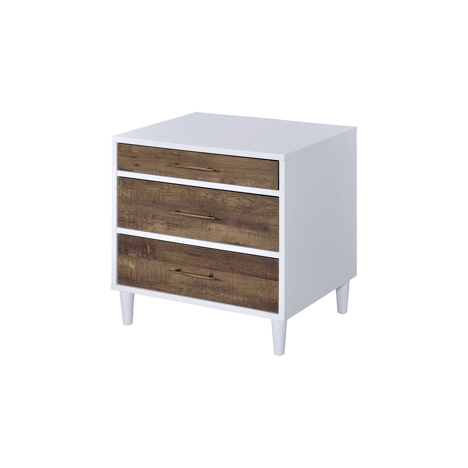 Bowery Hill Contemporary 3 Drawer Nightstand in White and Weathered Oak