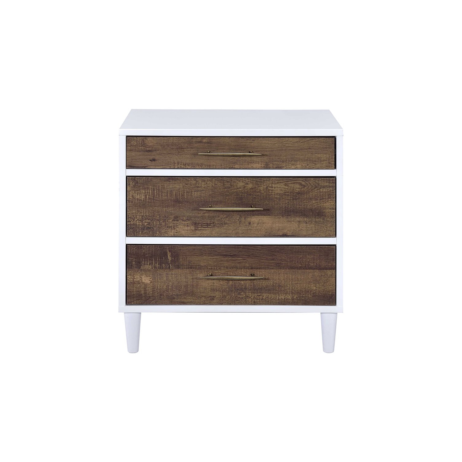 Bowery Hill Contemporary 3 Drawer Nightstand in White and Weathered Oak