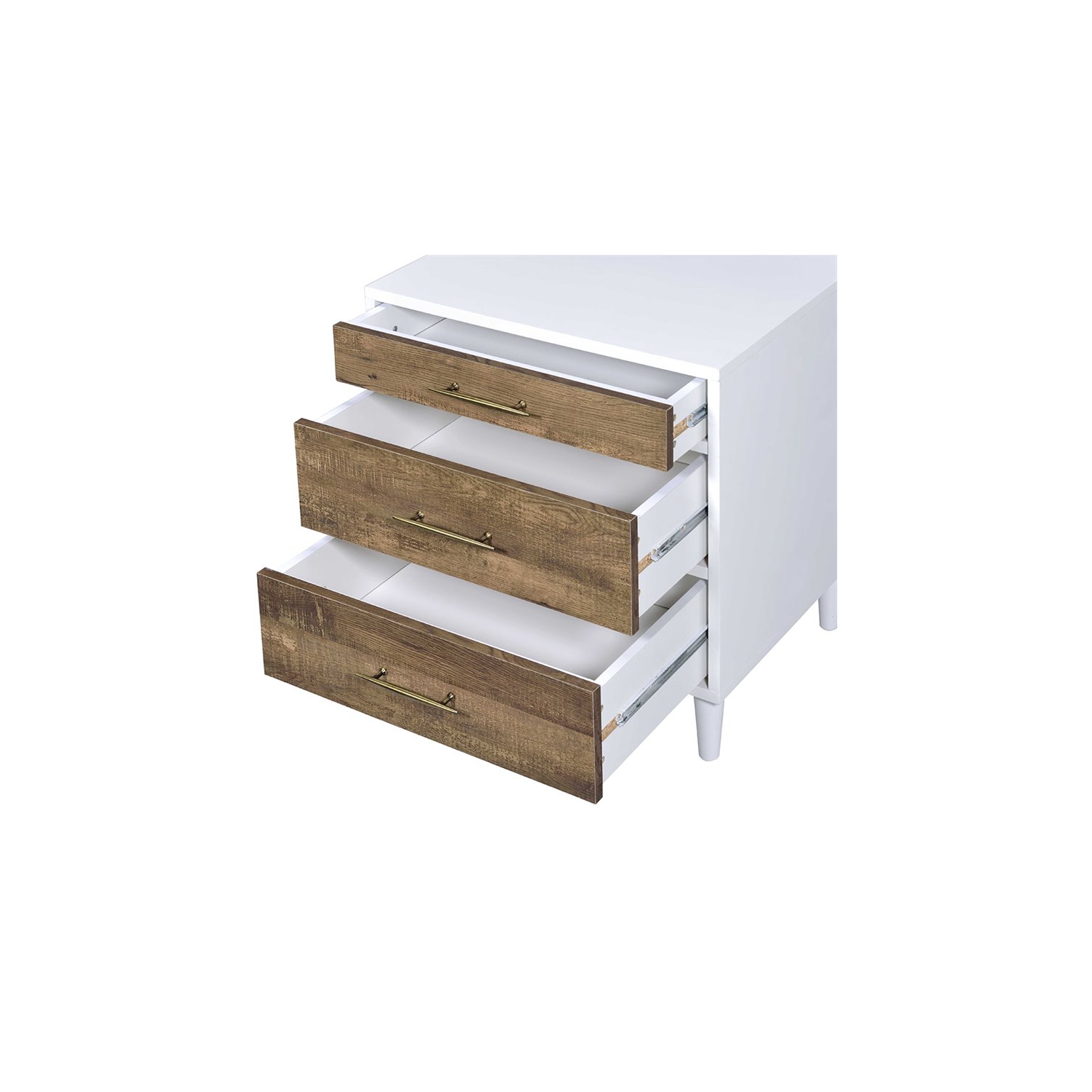 Bowery Hill Contemporary 3 Drawer Nightstand in White and Weathered Oak