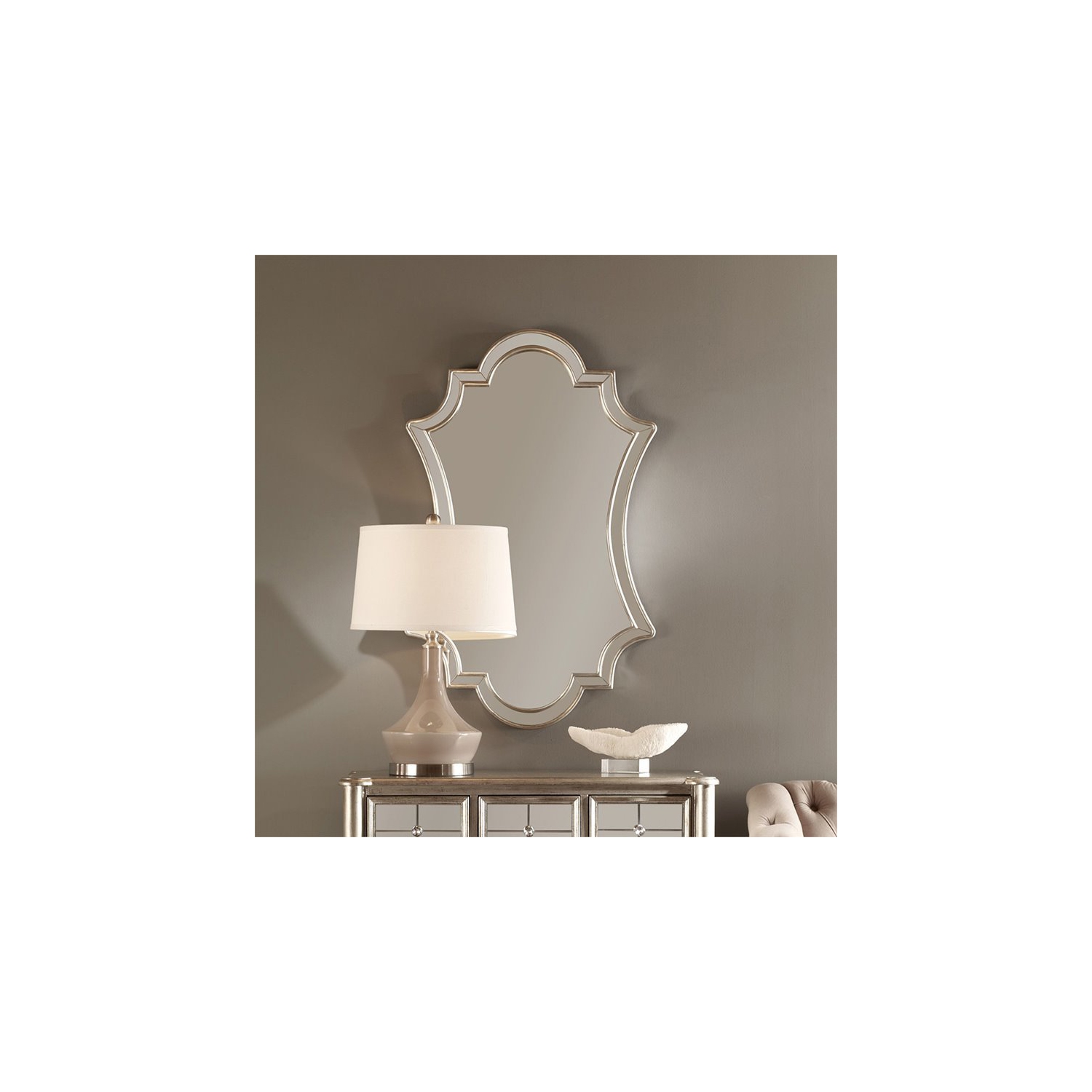 Bowery Hill Contemporary Antiqued Silver Wall Mirror