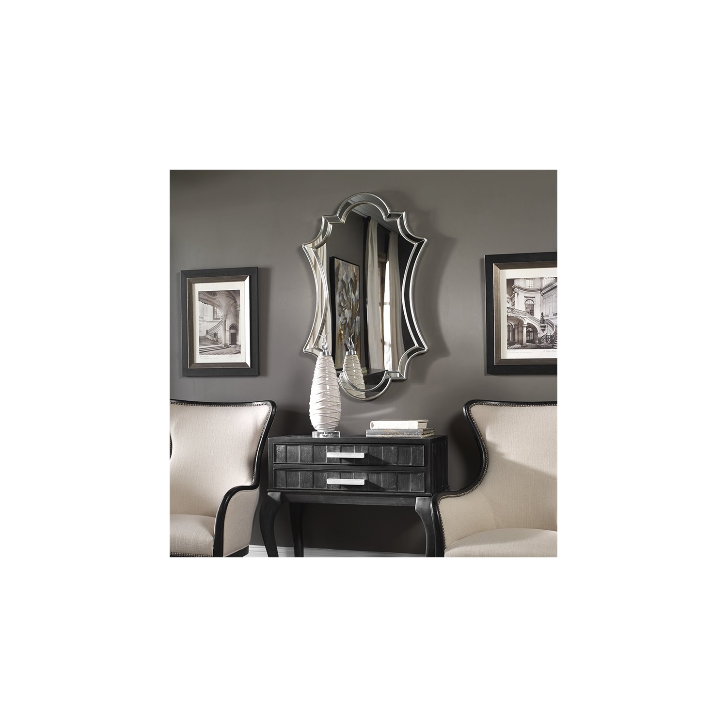 Bowery Hill Contemporary Antiqued Silver Wall Mirror