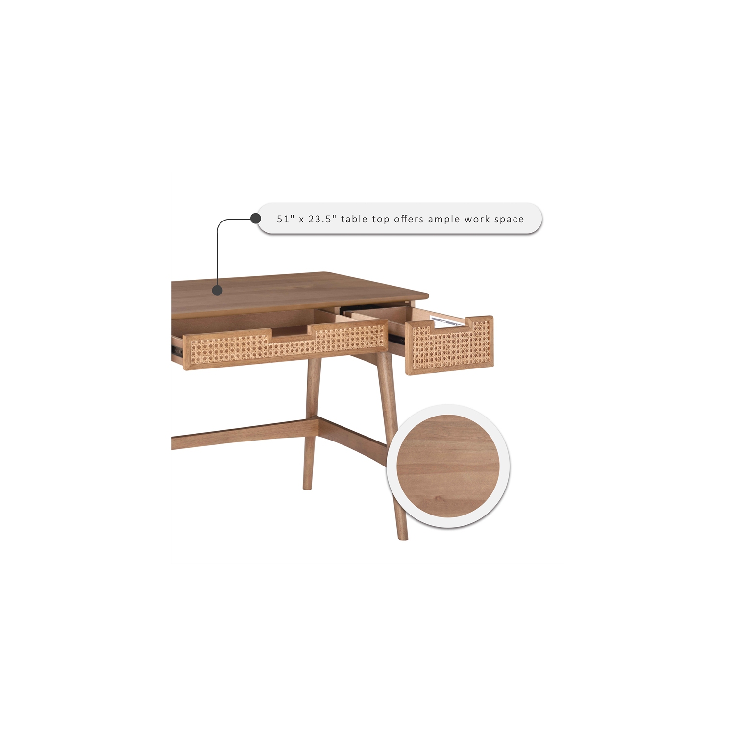 Riverbay Furniture Rattan Wood Desk in Natural