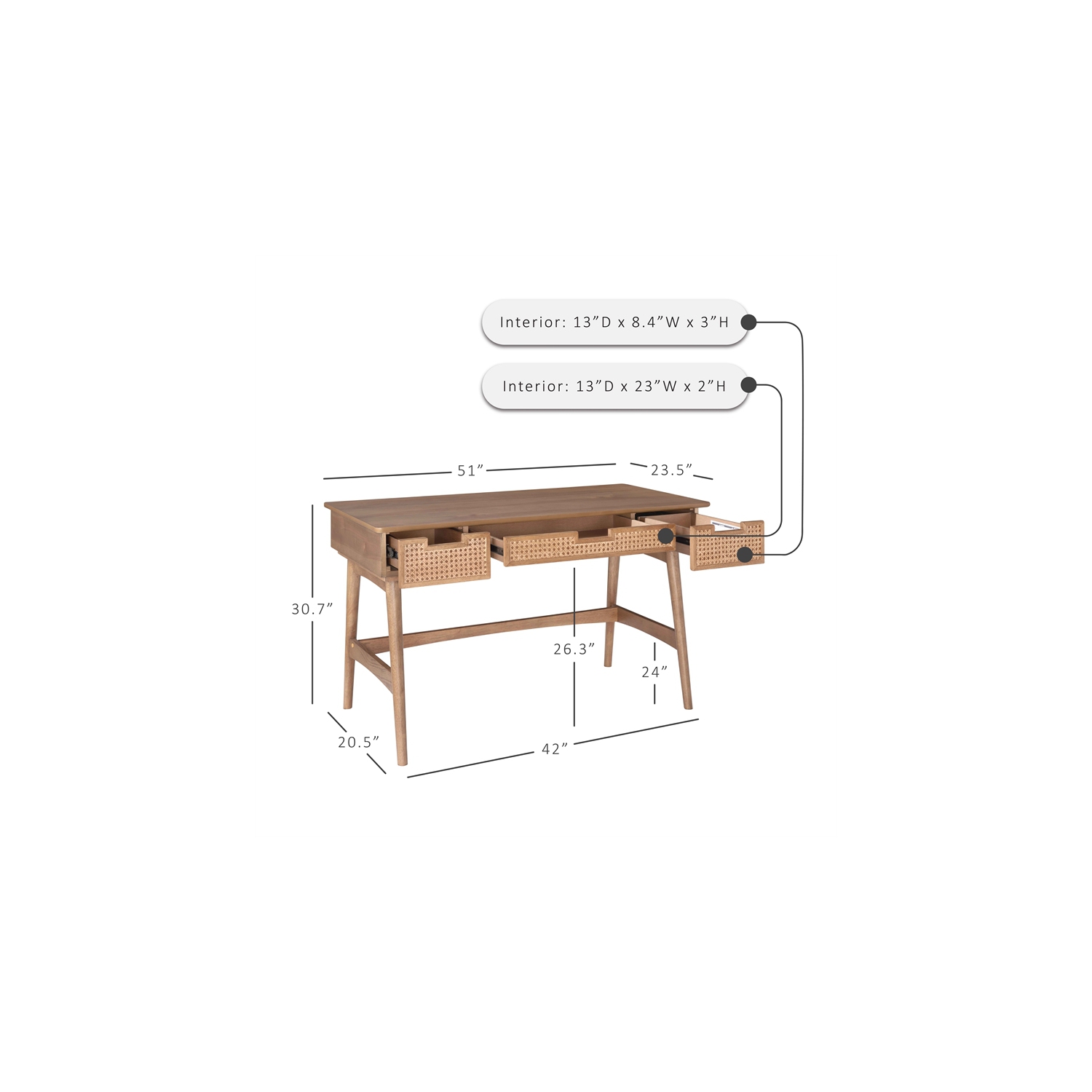 Riverbay Furniture Rattan Wood Desk in Natural