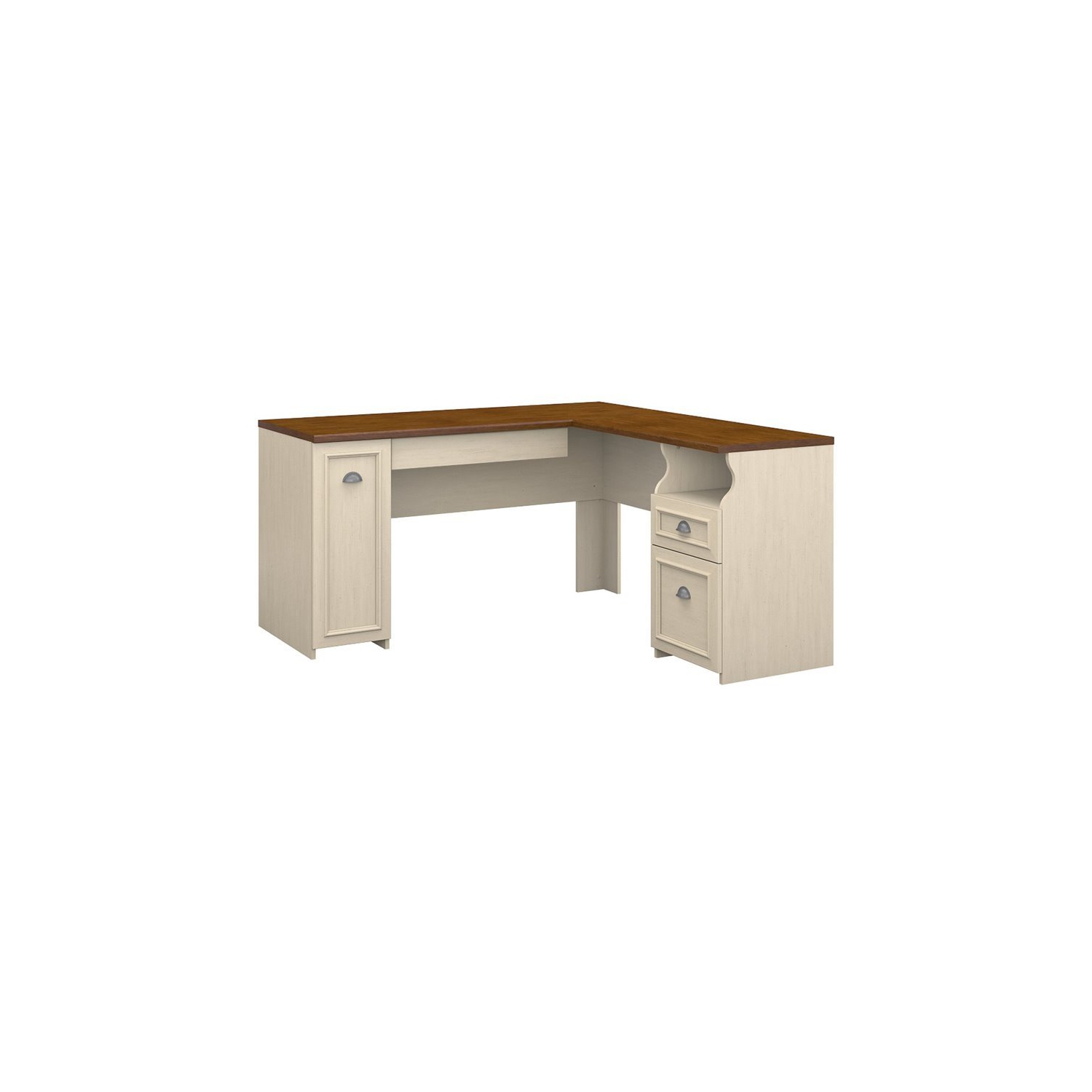 Atlin Designs 60W L Shaped Desk with Storage in Antique White