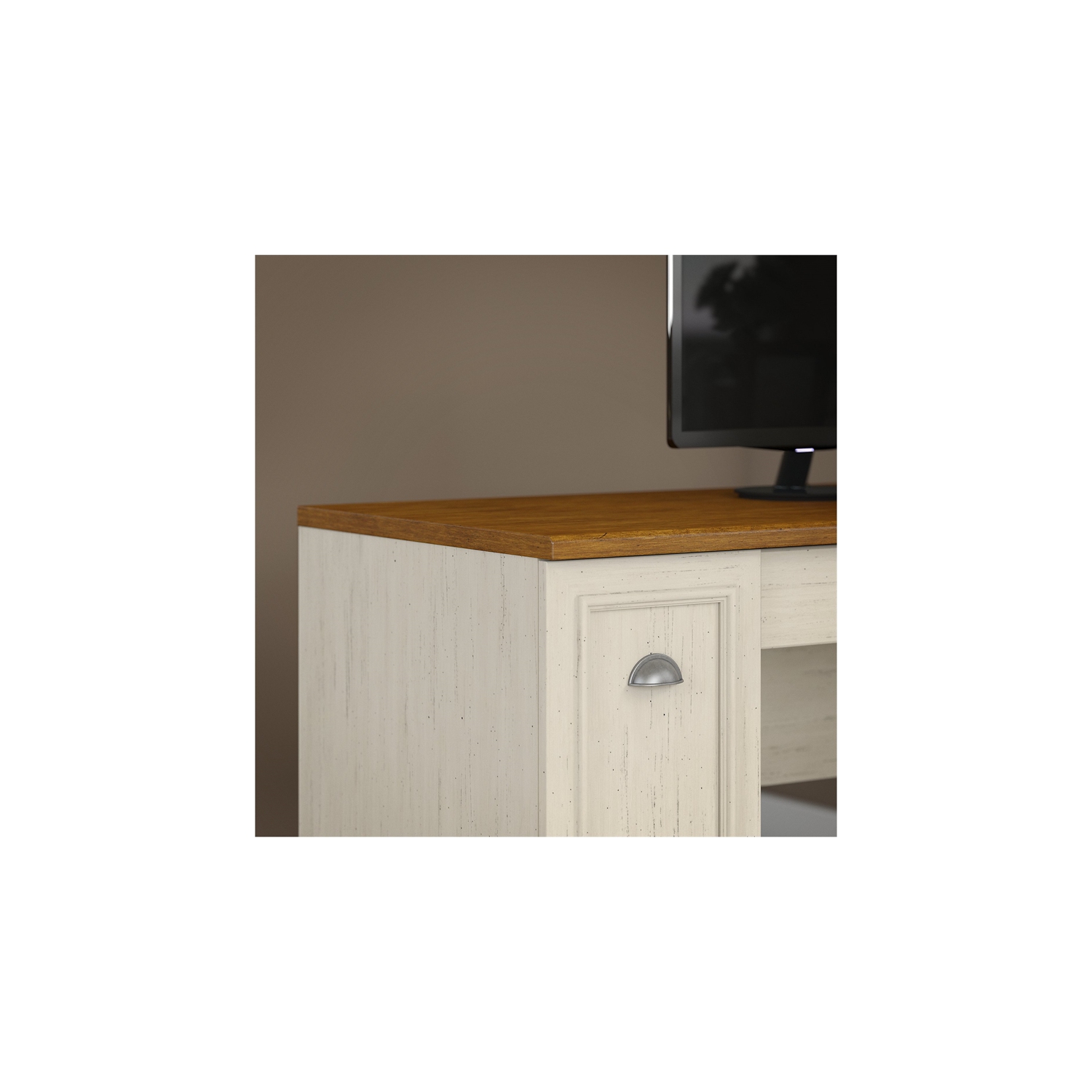 Atlin Designs 60W L Shaped Desk with Storage in Antique White