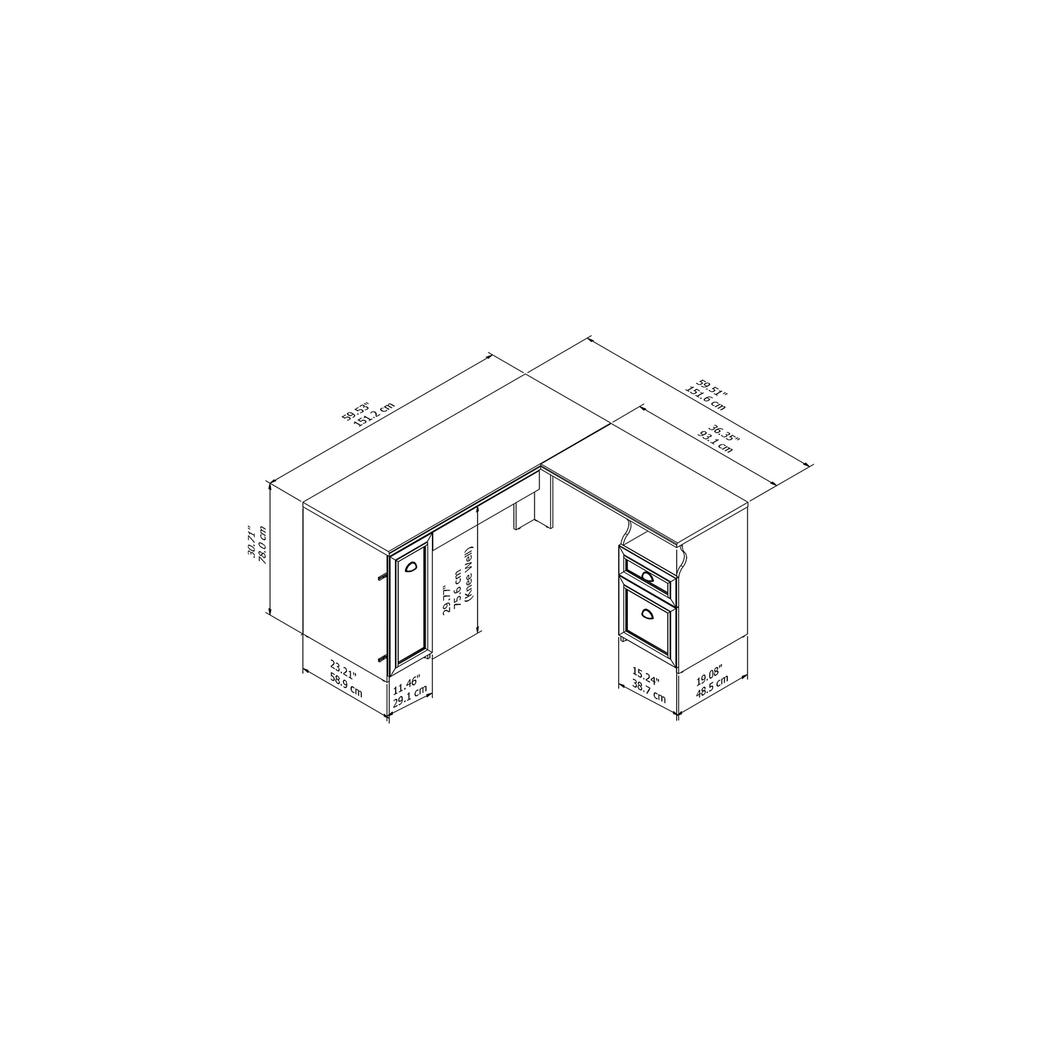 Atlin Designs 60W L Shaped Desk with Storage in Antique White
