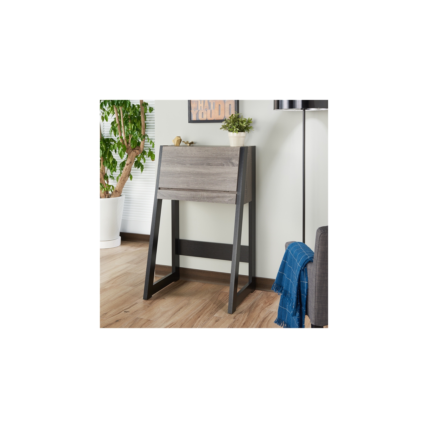 Furniture of America Gase Wood Fold Down Desk in Distressed Gray and Black