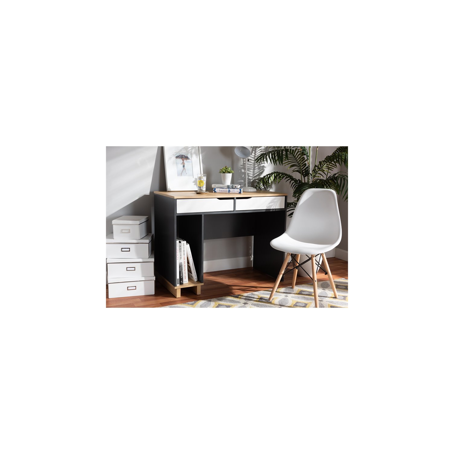 Baxton Studio – Bureau d’ordinateur en bois multicolore à 2 tiroirs Reed de Baxton Studio