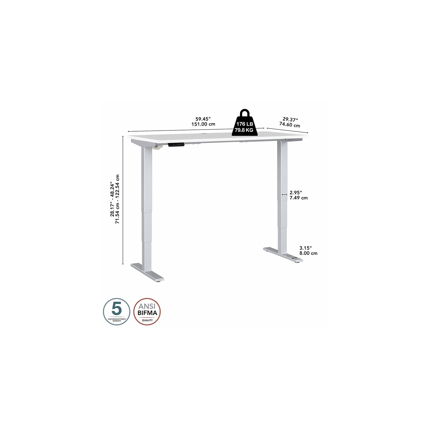 Move 40 Series 60W Height Adjustable Desk in White - Engineered Wood