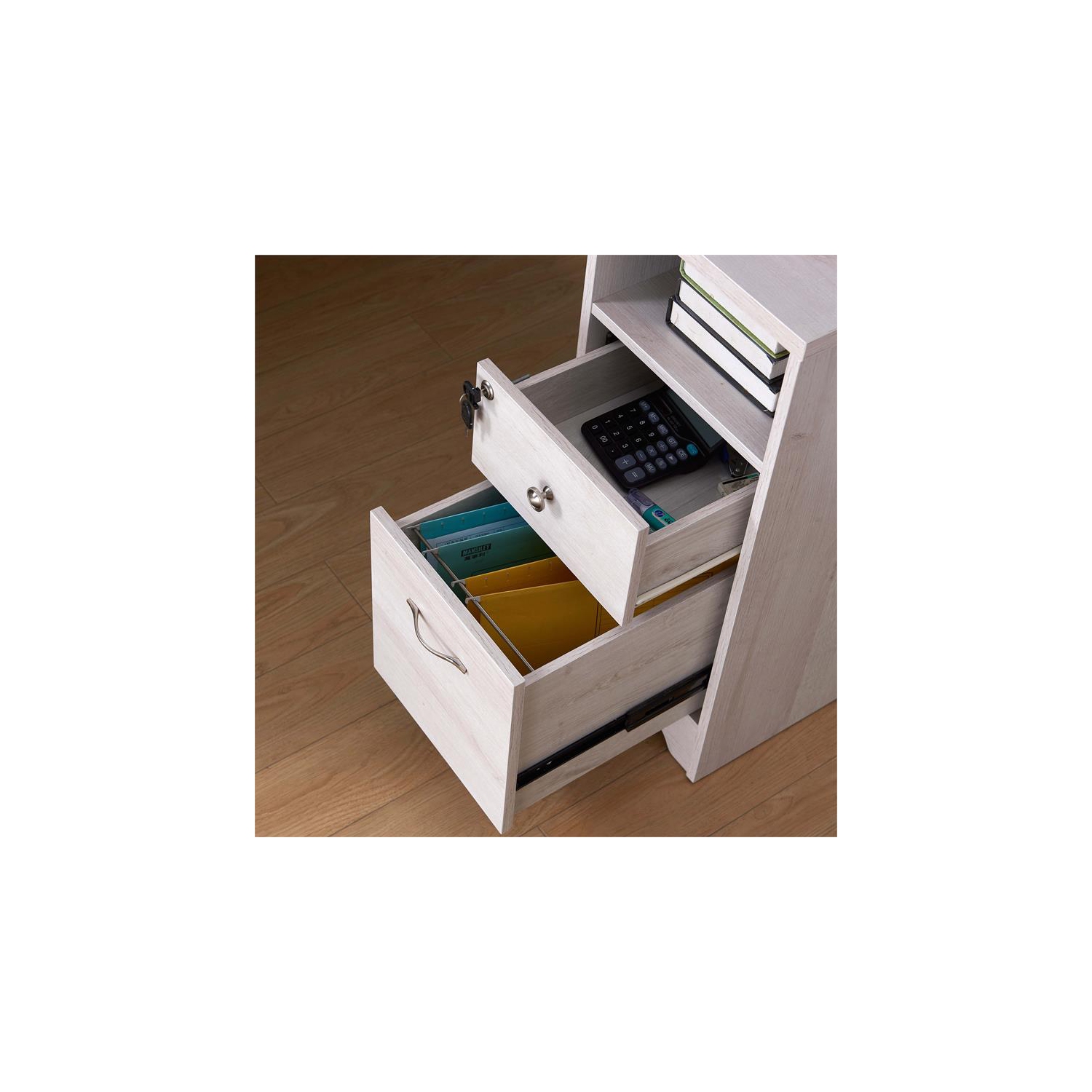 Bureau en L en bois Helmer de Furniture of America avec port USB en blanc