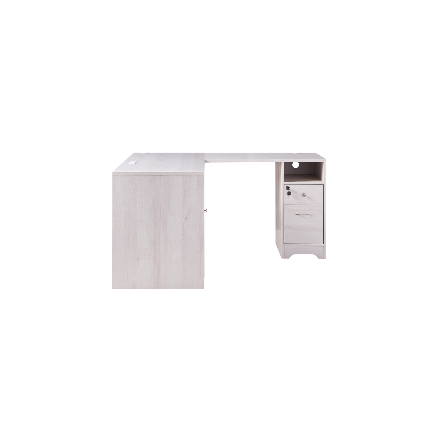 Bureau en L en bois Helmer de Furniture of America avec port USB en blanc