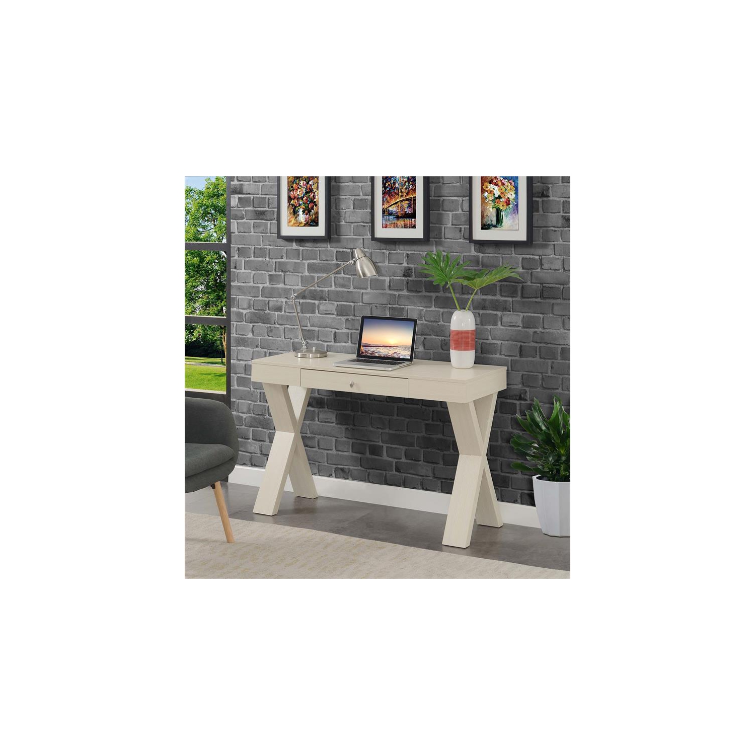 Convenience Concepts Newport One-Drawer Desk in Ivory Wood Finish