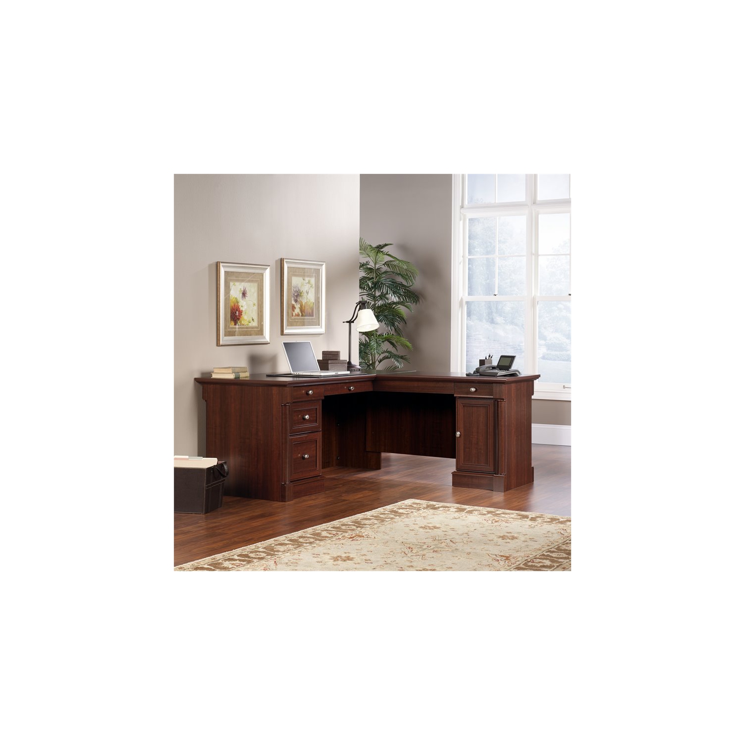 Sauder Palladia Contemporary Wood L-Shape Computer Desk in Select Cherry