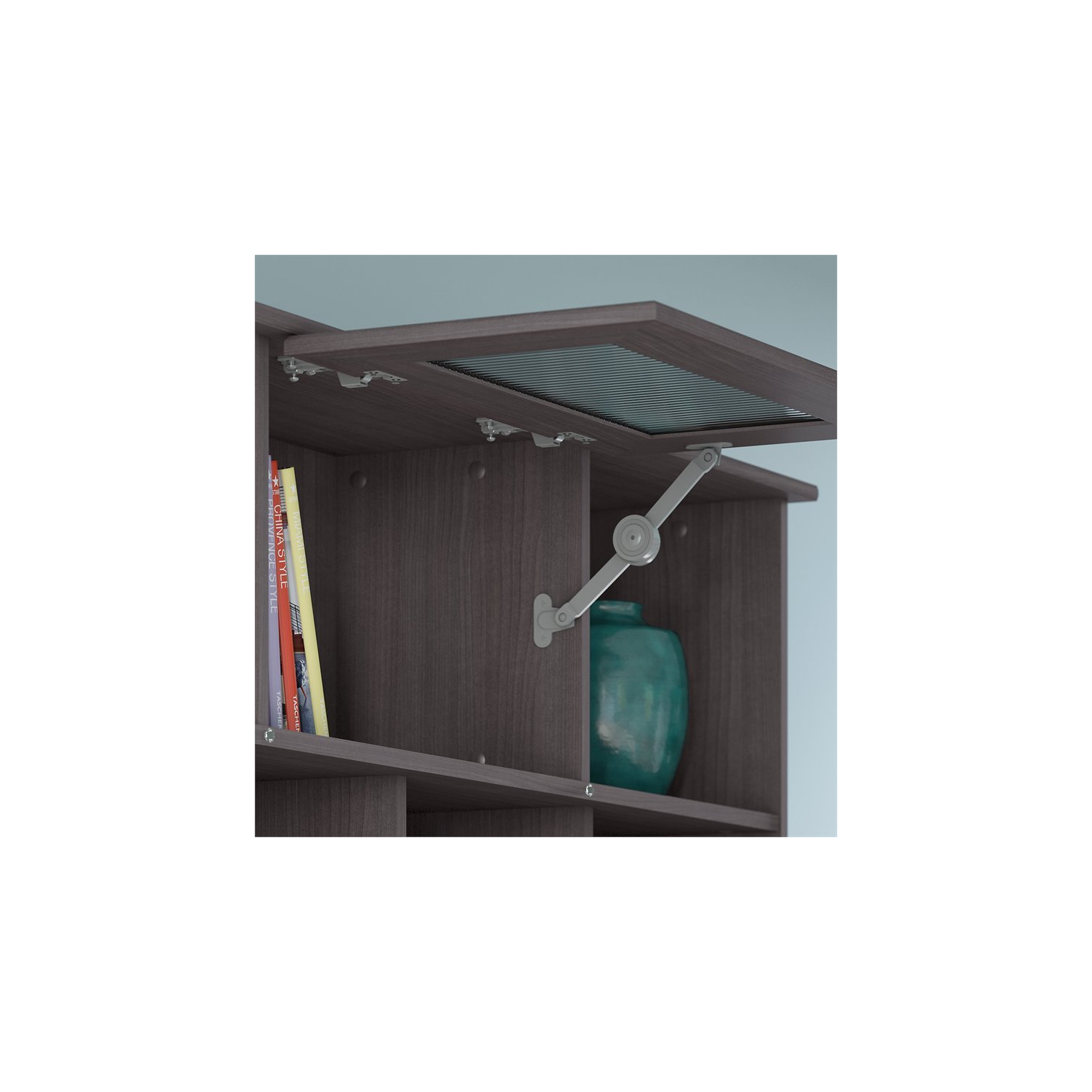 Scranton & Co Furniture Cabot L Shaped Desk with Hutch & Storage in Heather Gray