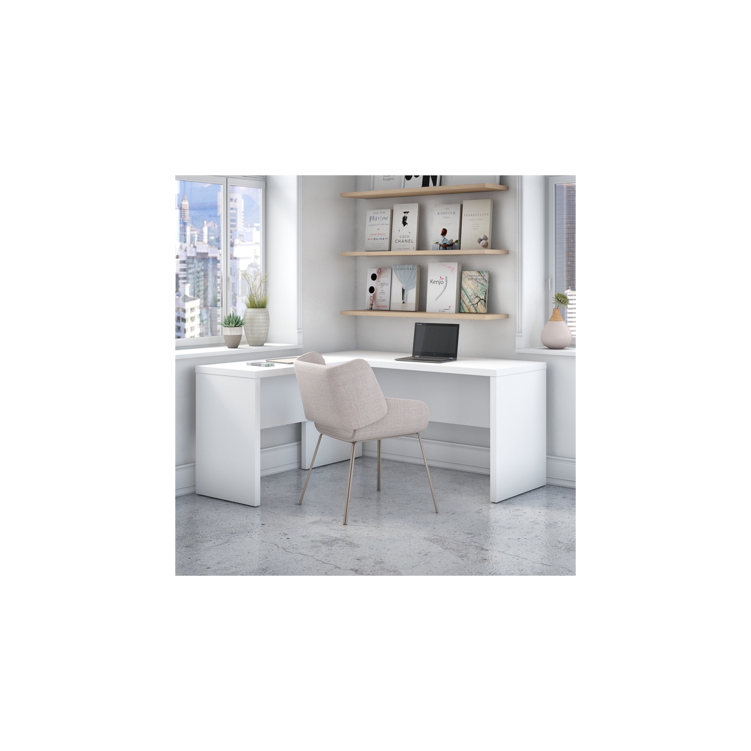 Echo L Shaped Desk in Pure White - Engineered Wood