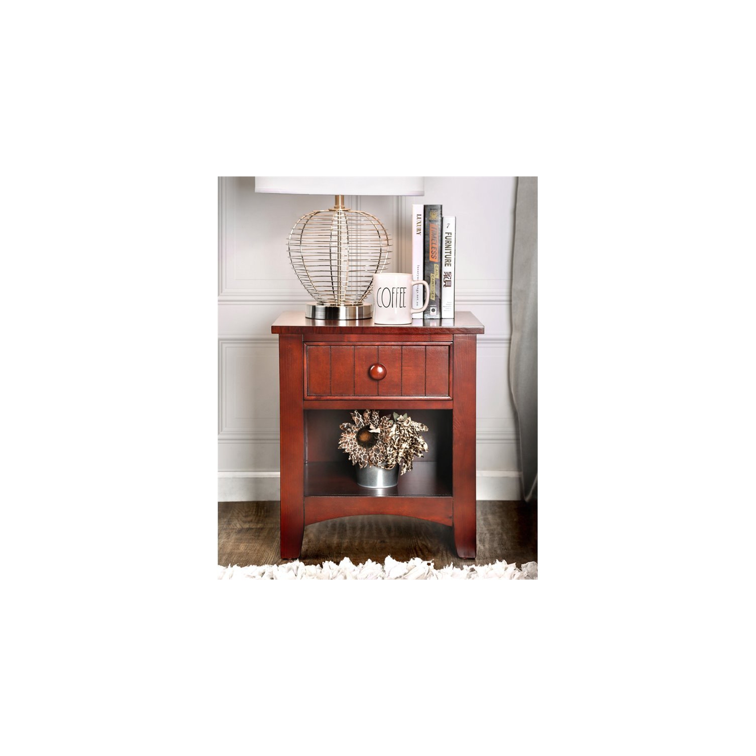 Furniture of America Dimanche Solid Wood 1-Drawer Nightstand in Cherry