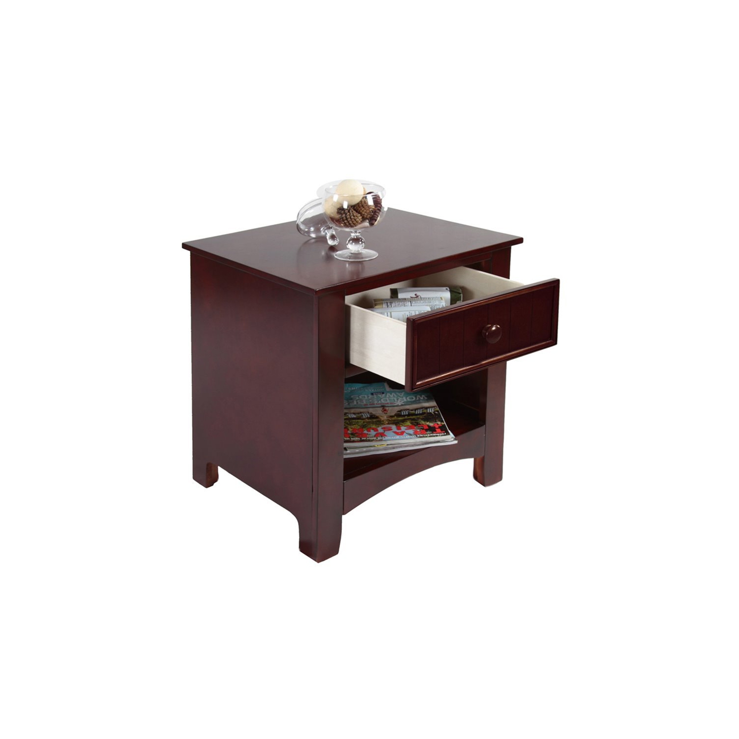 Furniture of America Dimanche Solid Wood 1-Drawer Nightstand in Cherry