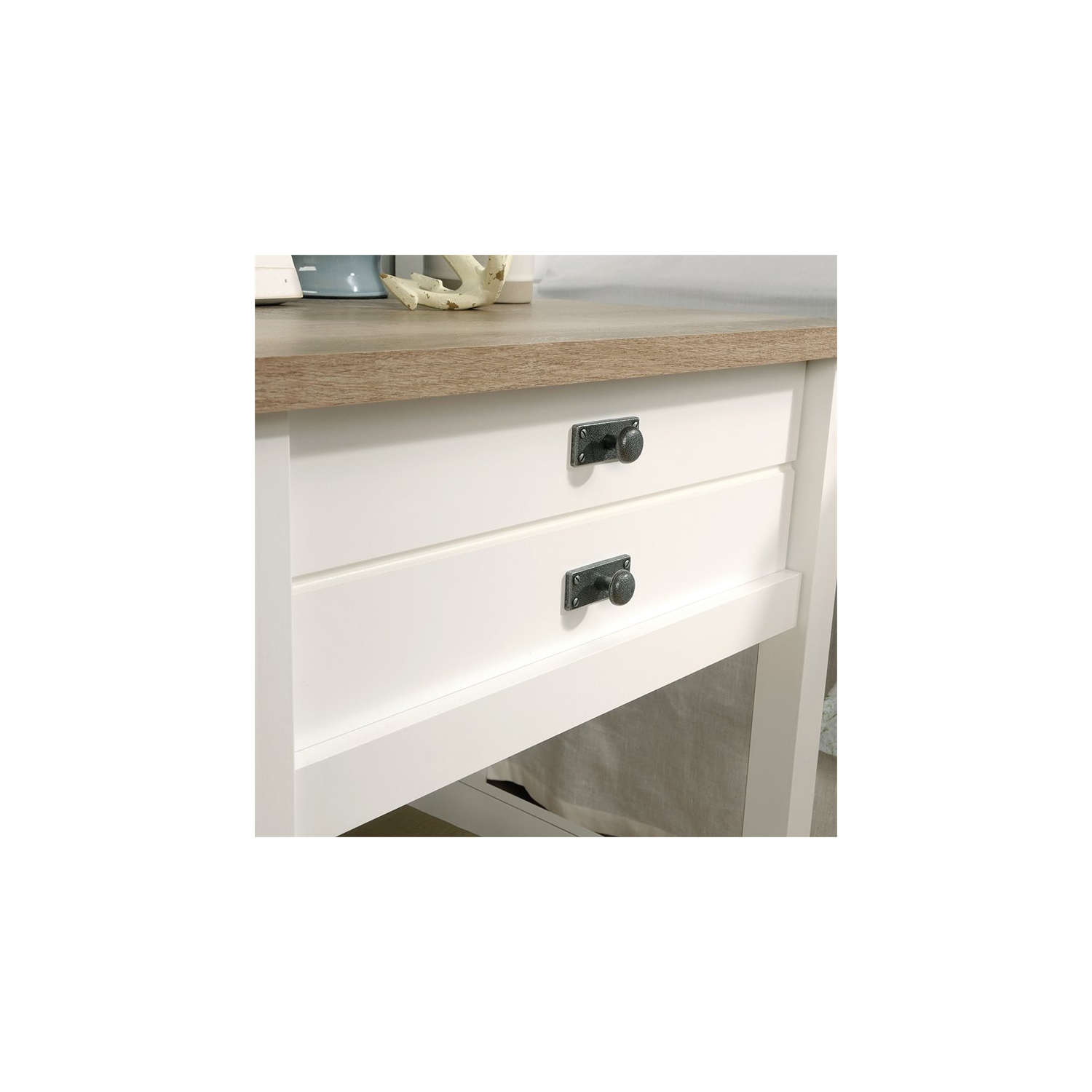 Pemberly Row 1 Drawer Nightstand in Soft White and Lintel Oak