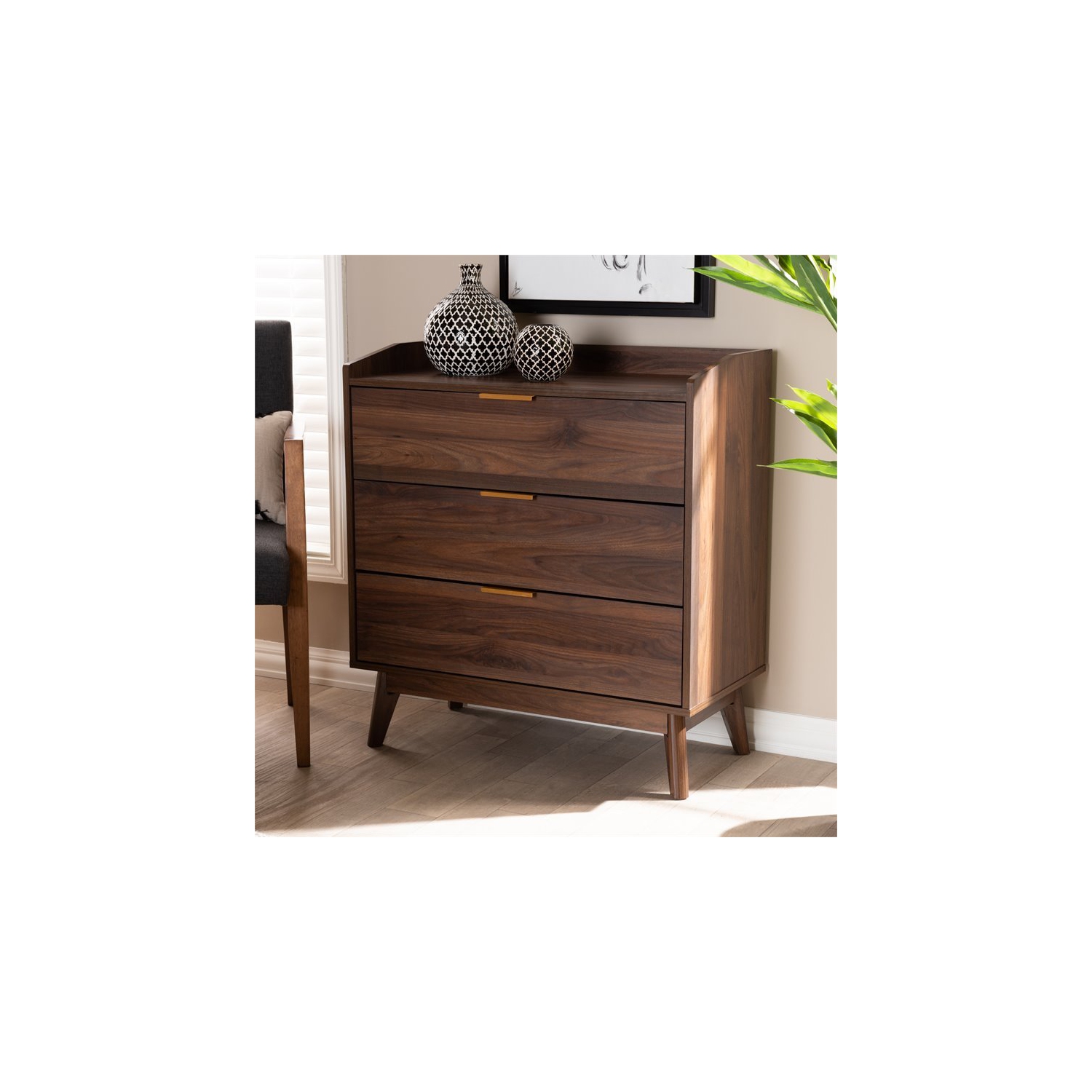 Bowery Hill Walnut Brown Finished 3-Drawer Wood Chest