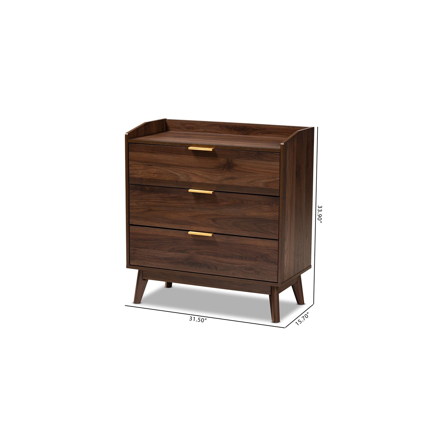 Bowery Hill Walnut Brown Finished 3-Drawer Wood Chest