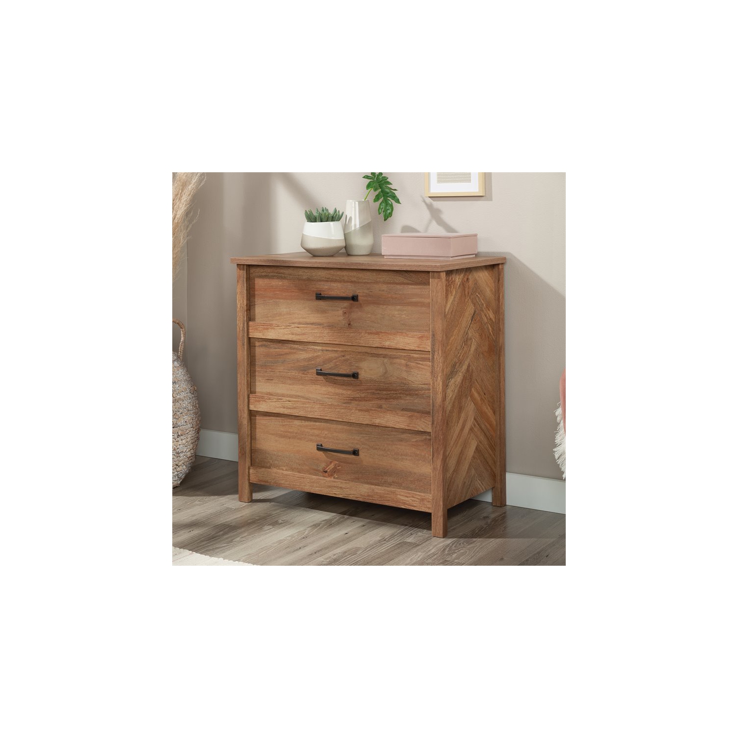 Sauder Cannery Bridge Engineered Wood 3-Drawer Chest in Sindoori Mango