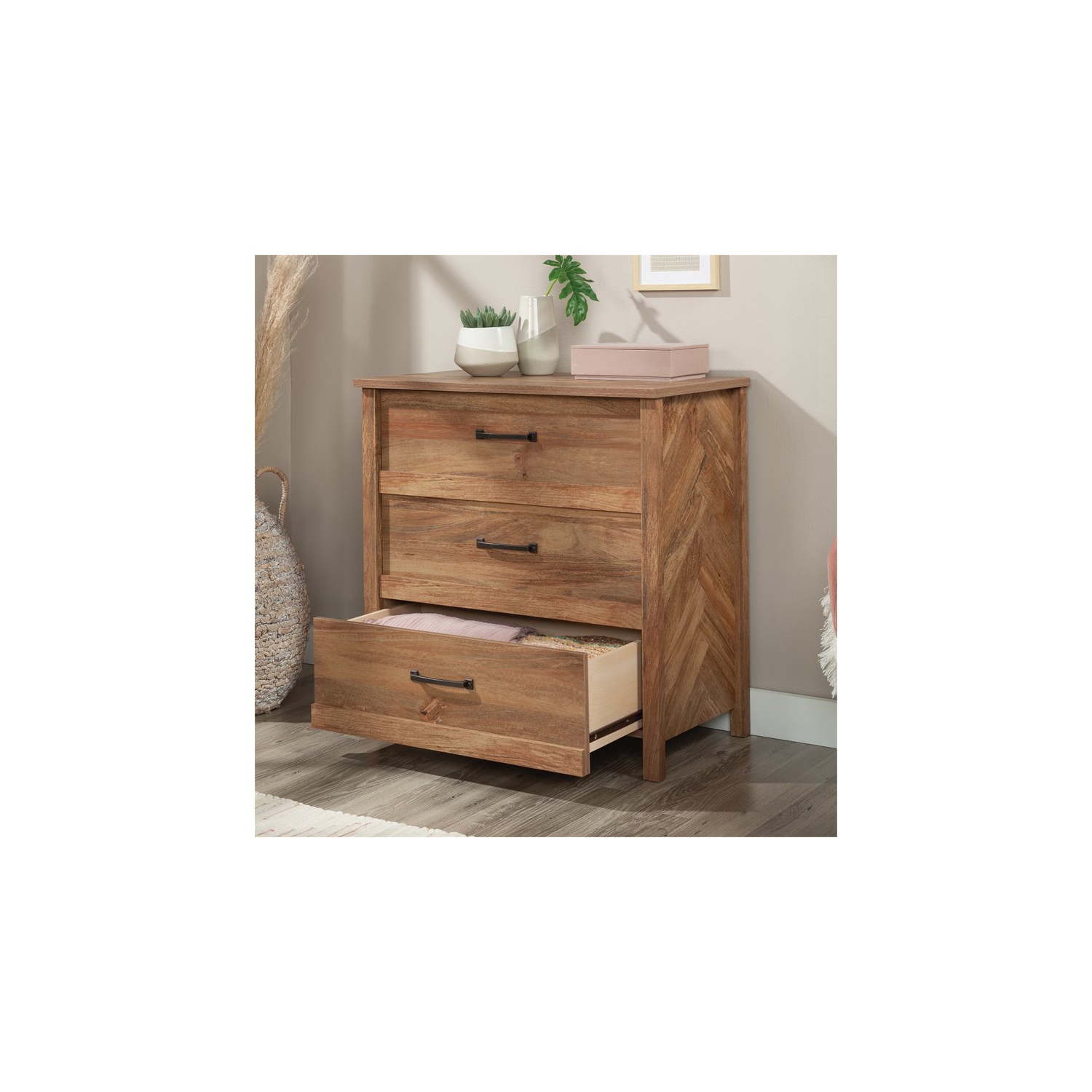 Sauder Cannery Bridge Engineered Wood 3-Drawer Chest in Sindoori Mango