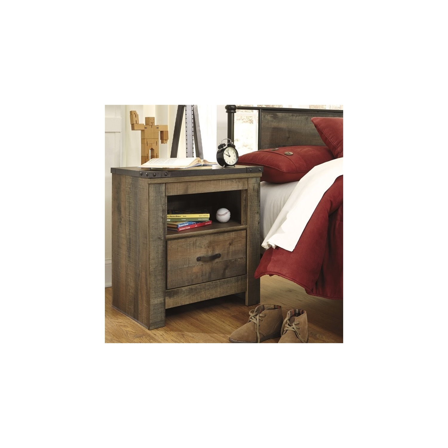 Bowery Hill 1 Drawer Wood Nightstand in Brown