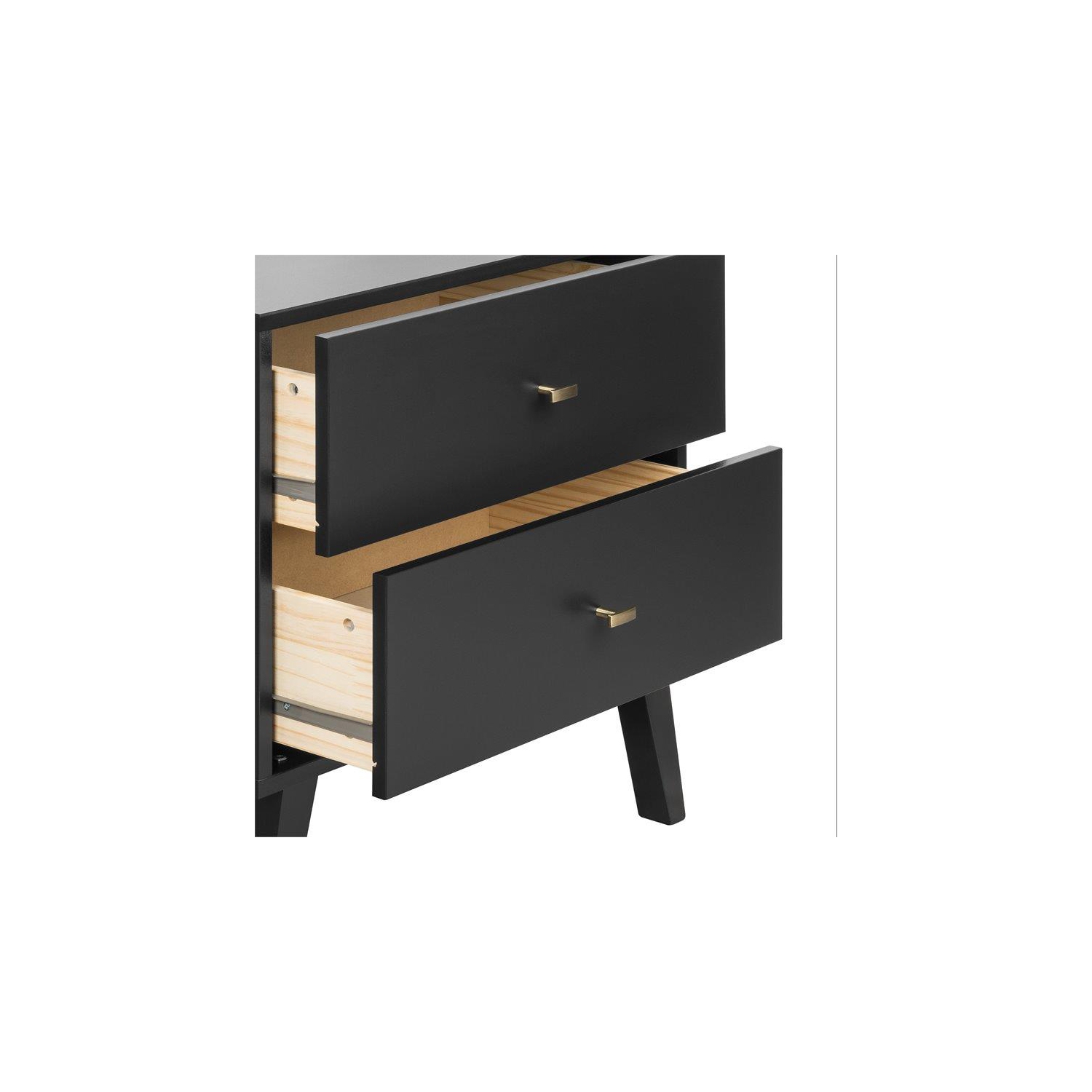 Wright Home Mid-Century Modern Wood 2 Drawer Nightstand in Black