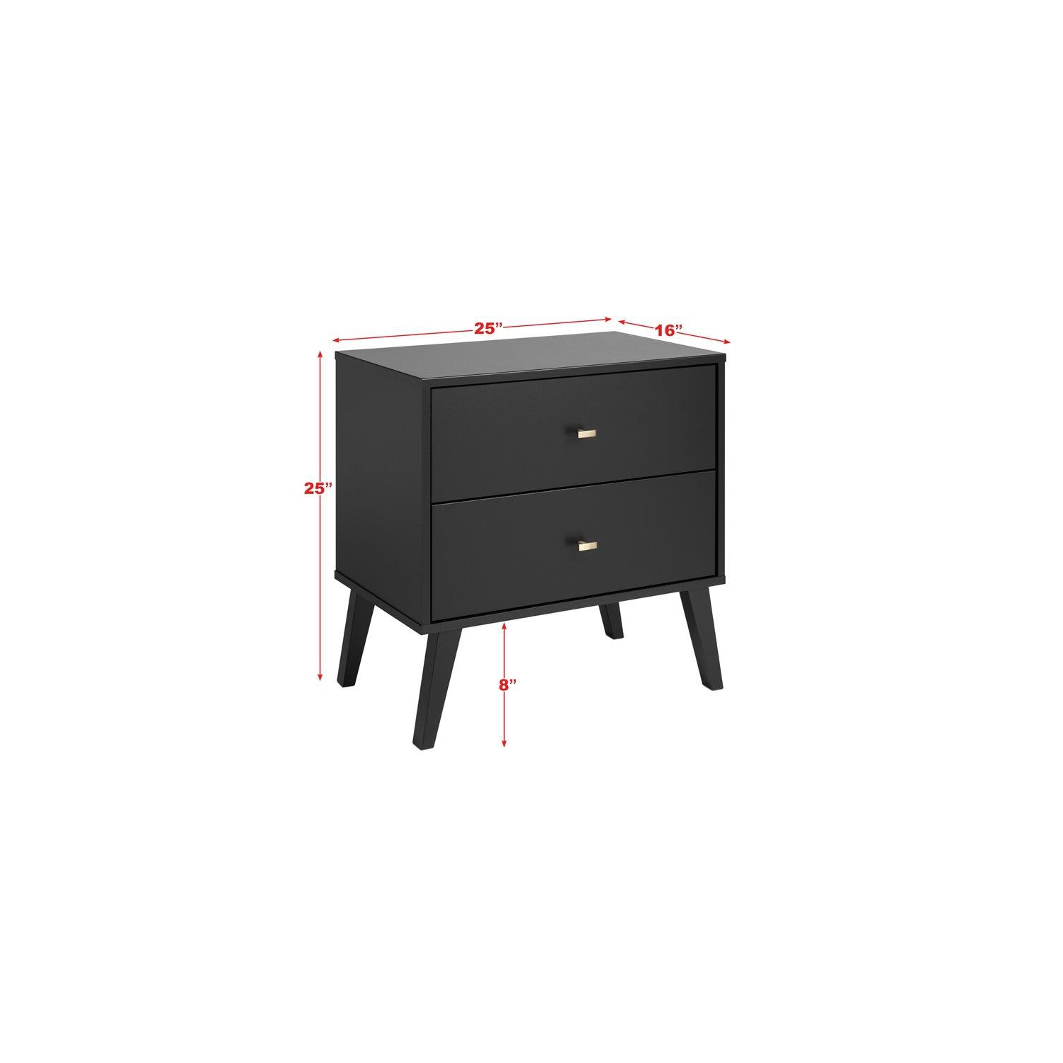 Wright Home Mid-Century Modern Wood 2 Drawer Nightstand in Black