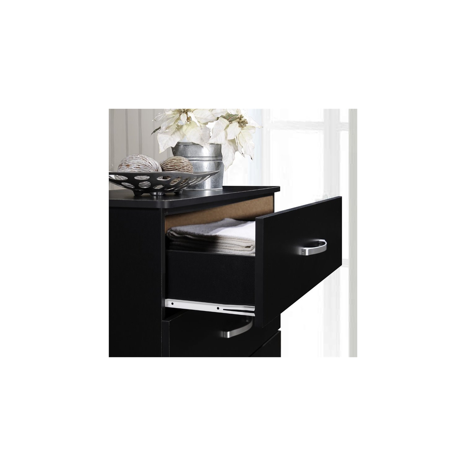 Hodedah Five Drawer Contemporary Wooden Chest in Black Finish