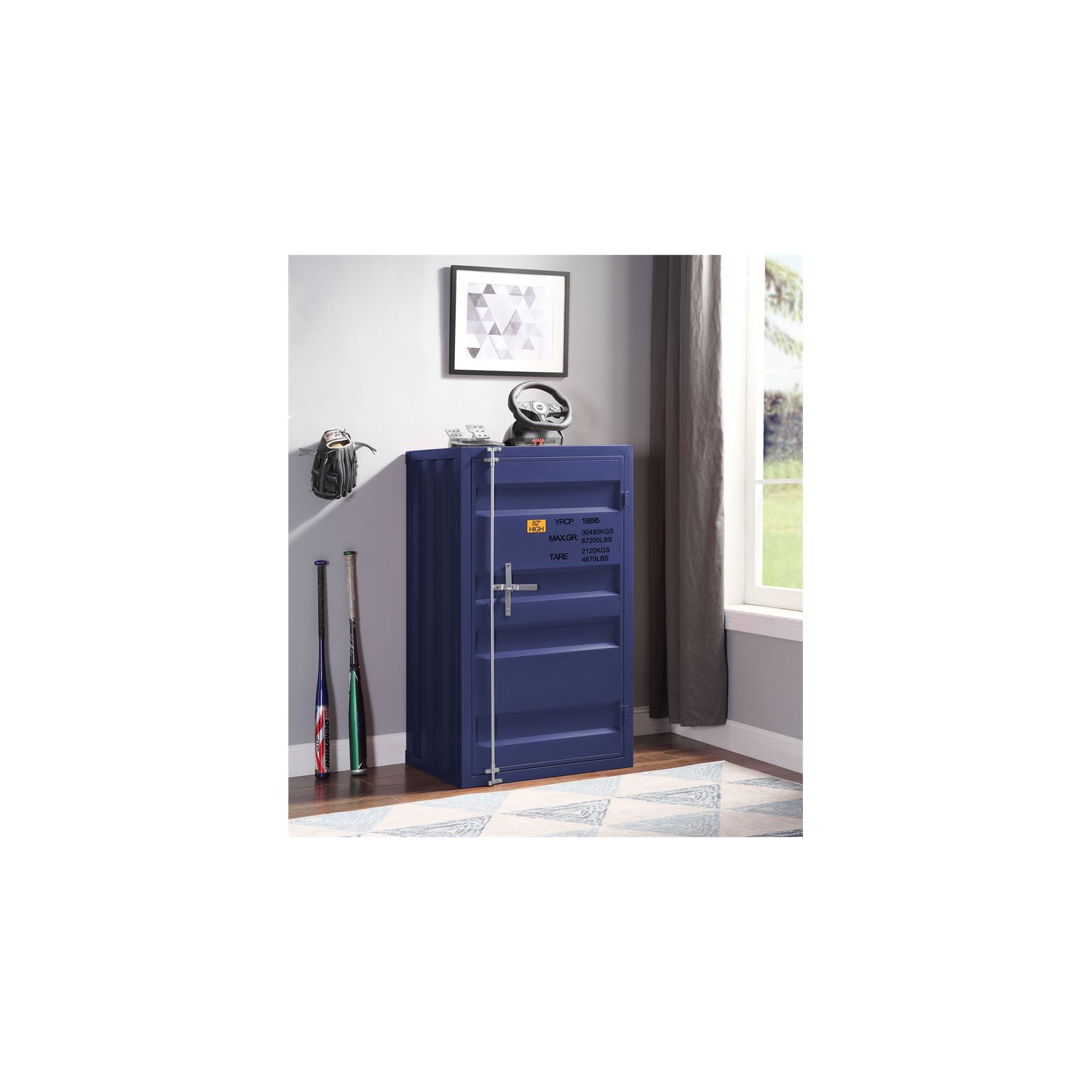 Bowery Hill Industrial Contemporary Metal Chest with 1 Door in Blue