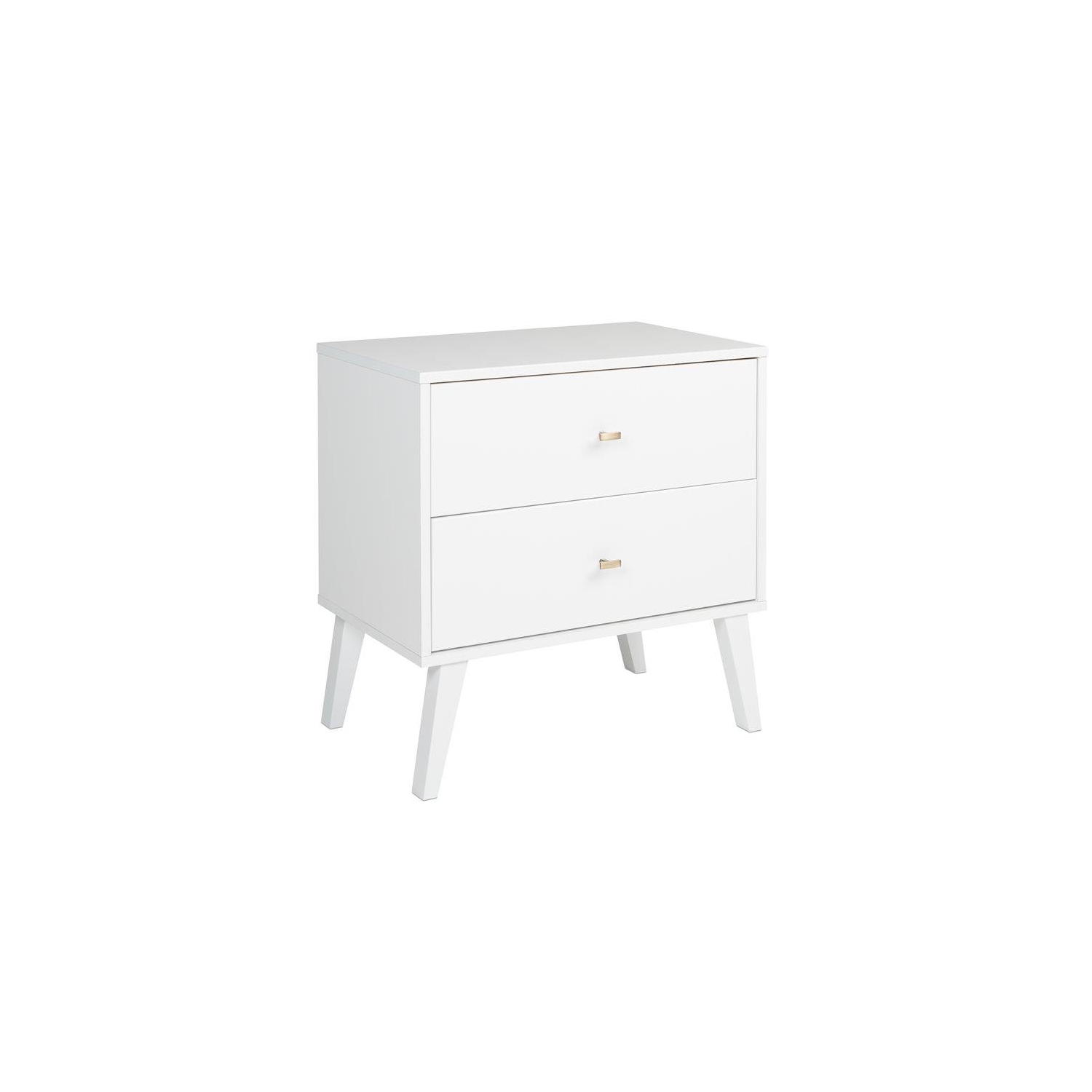 Wright Home Mid-Century Modern Wood 2 Drawer Nightstand in White