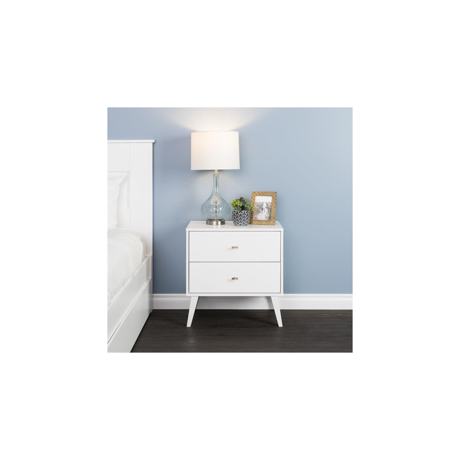 Wright Home Mid-Century Modern Wood 2 Drawer Nightstand in White