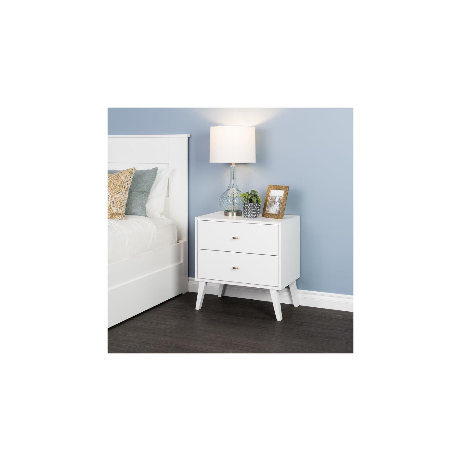 Wright Home Mid-Century Modern Wood 2 Drawer Nightstand in White