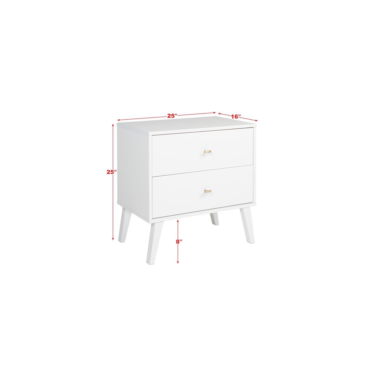 Wright Home Mid-Century Modern Wood 2 Drawer Nightstand in White