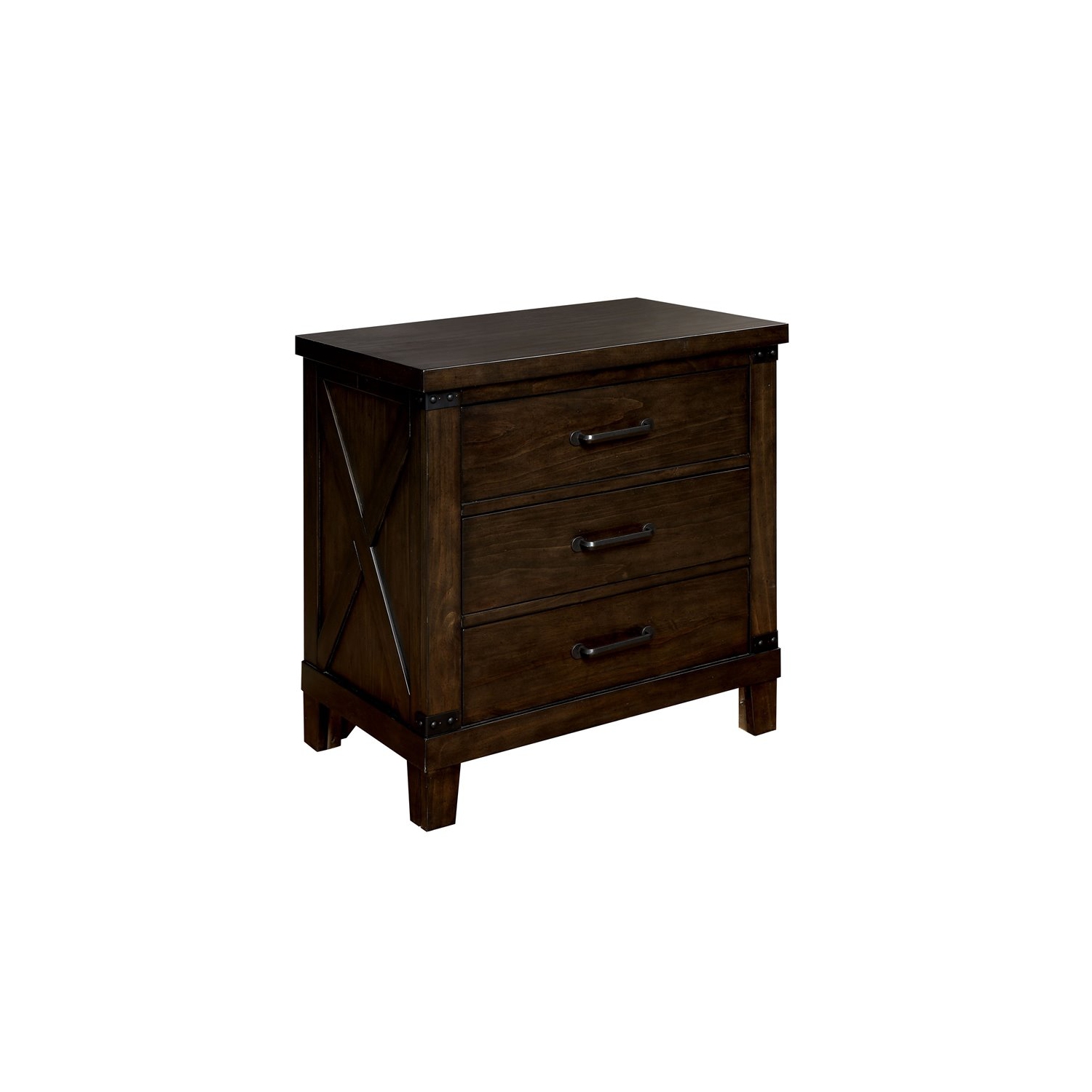 Furniture of America Andrew Rustic Wood 3-Drawer Nightstand in Dark Walnut