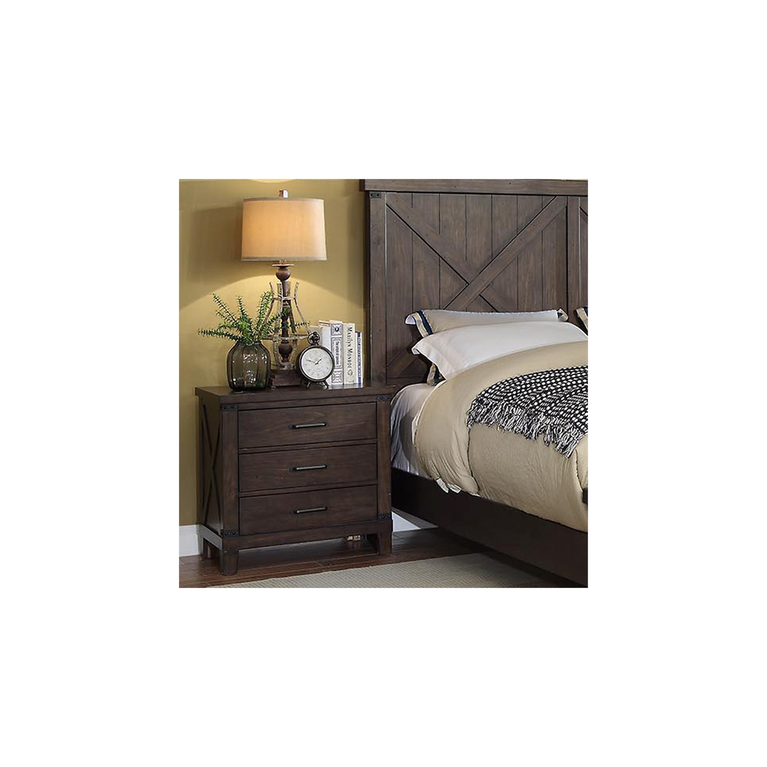 Furniture of America Andrew Rustic Wood 3-Drawer Nightstand in Dark Walnut