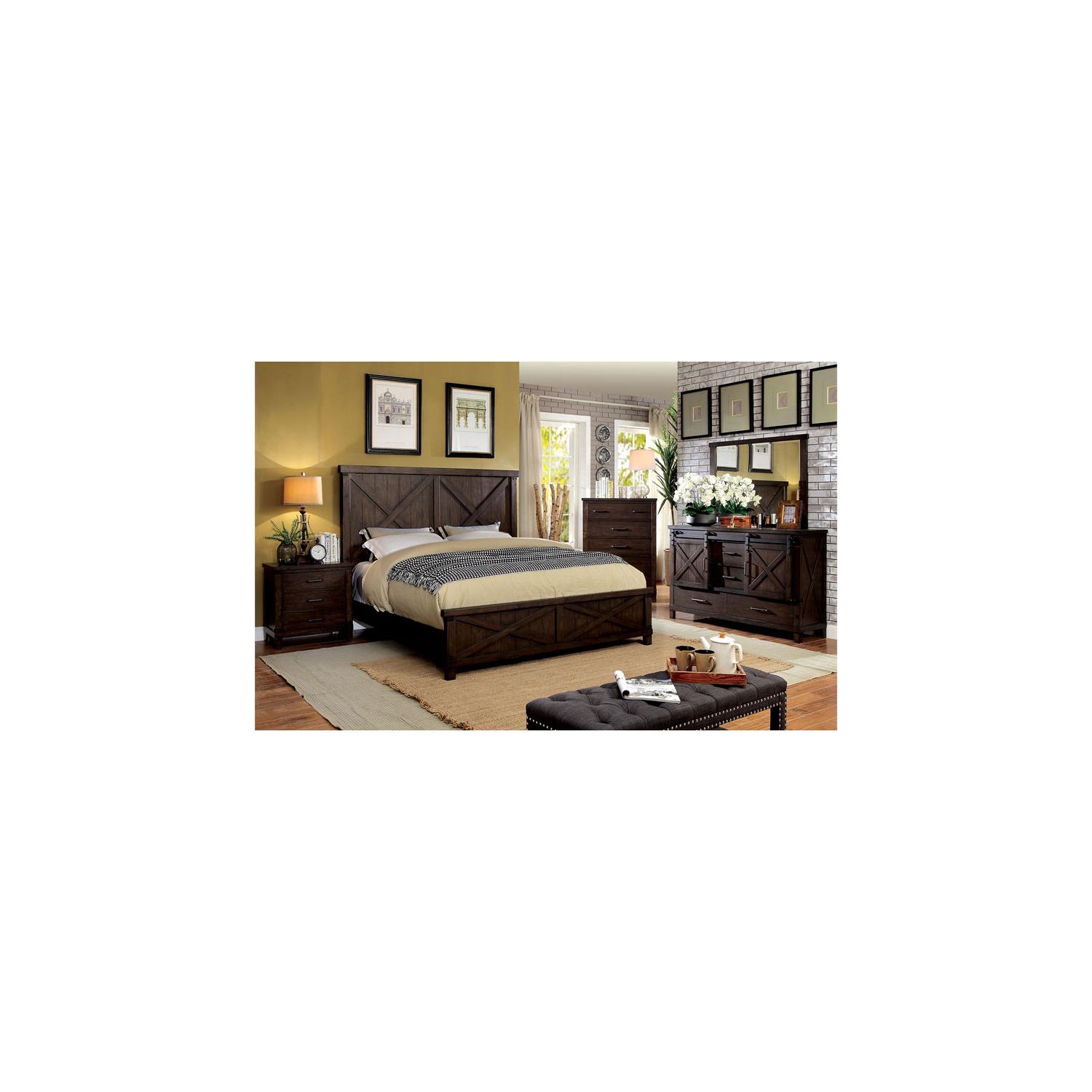 Furniture of America Andrew Rustic Wood 3-Drawer Nightstand in Dark Walnut