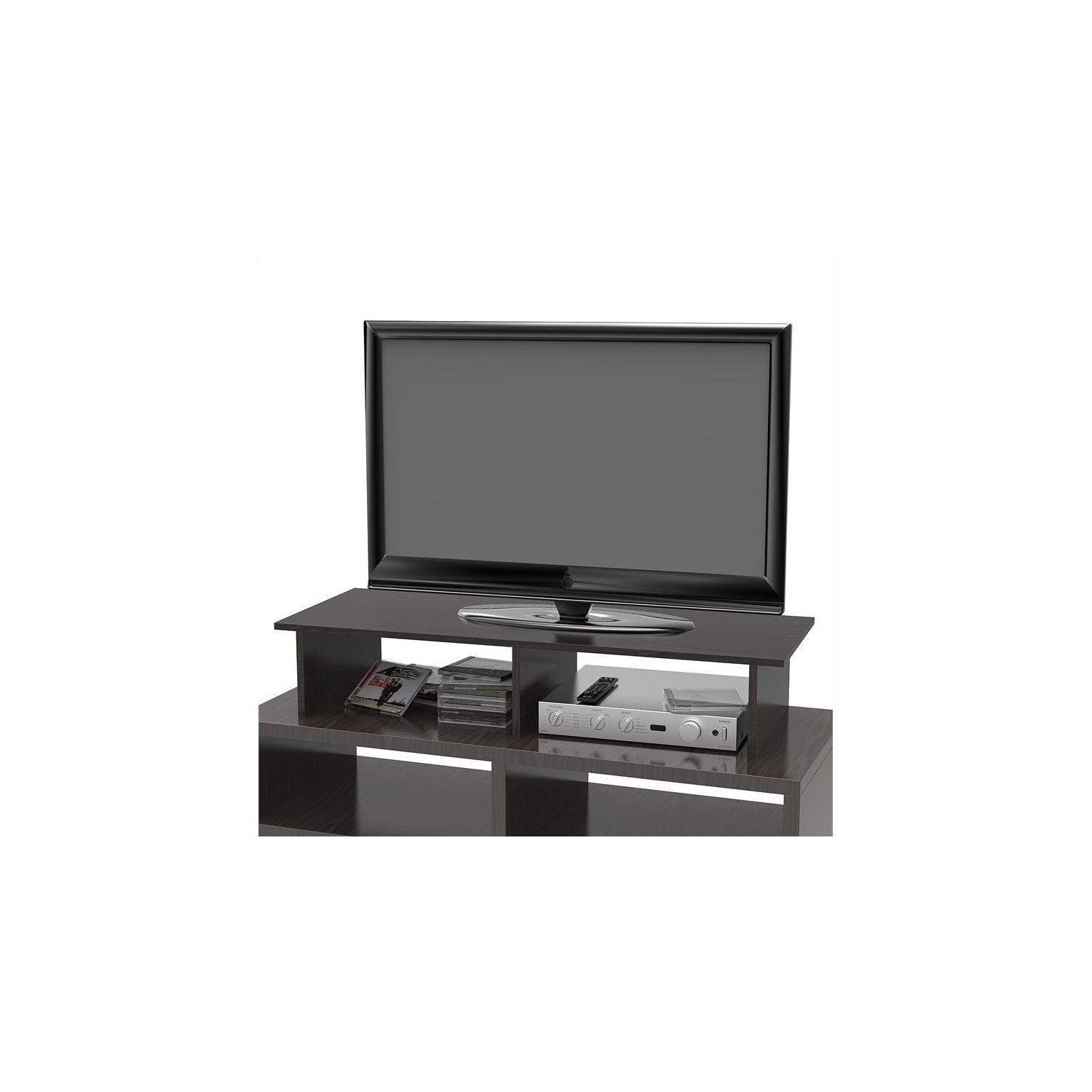 Pemberly Row Contemporary Large Monitor Riser in Black Wood Finish