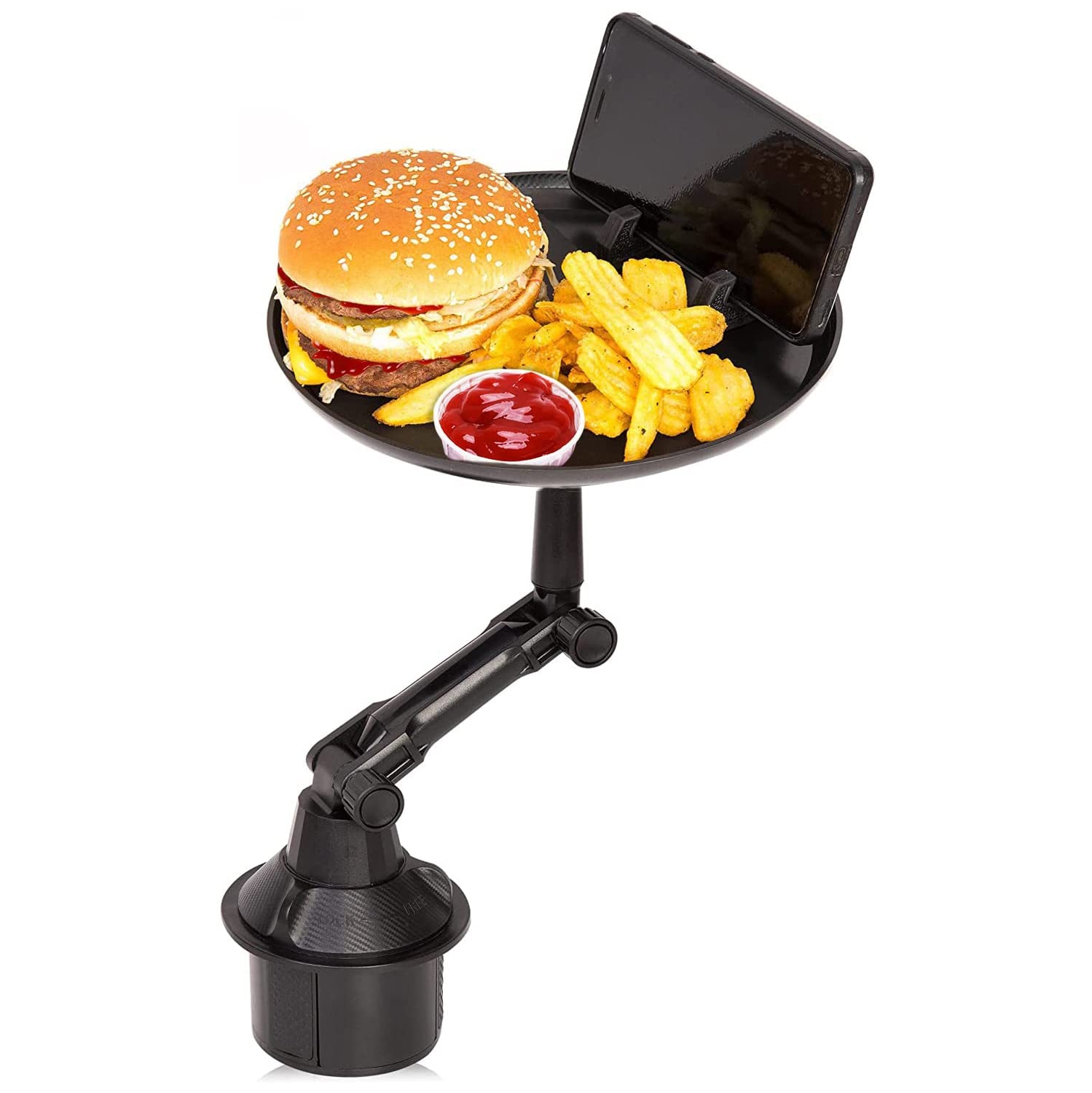 Cup Holder Tray For Car Enjoy Your Food And Stay Organized, Adjustable Car Tray Table With 360° Rotating Swivel Arm And Extendable Base, Car Food