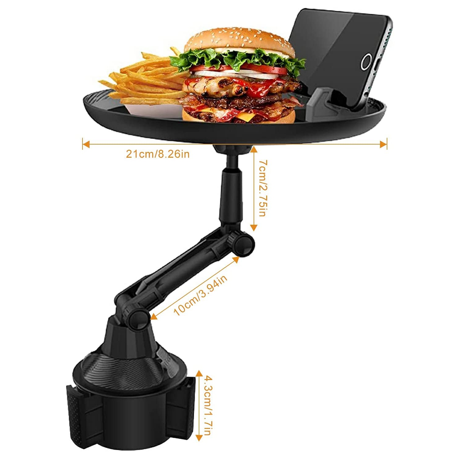 Cup Holder Tray For Car Enjoy Your Food And Stay Organized, Adjustable Car Tray Table With 360° Rotating Swivel Arm And Extendable Base, Car Food